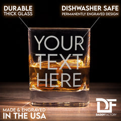 Custom Text Engraved Old Fashioned Whiskey Glass - Personalized