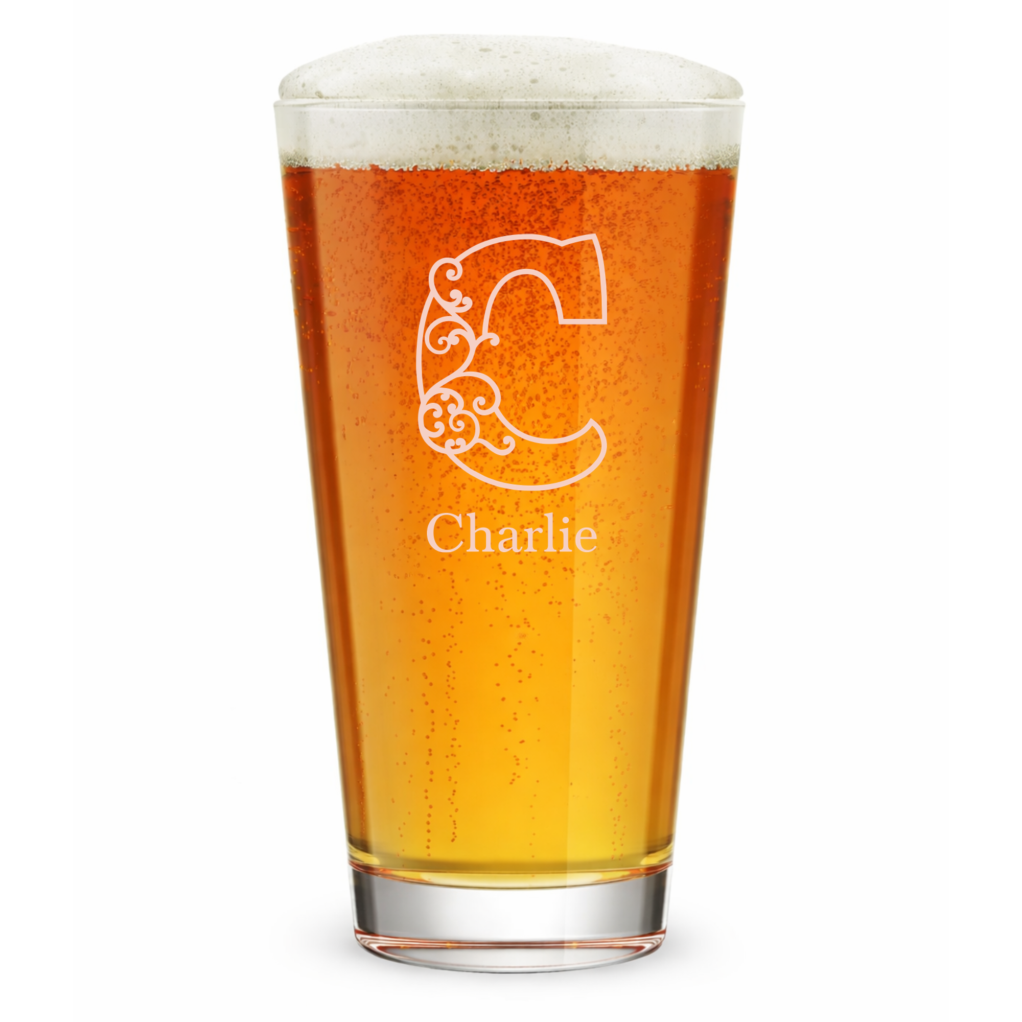 Personalized 1 Letter Floral Themed Monogram Pint Glass Custom Engraved 16 oz Tall Pint Glass