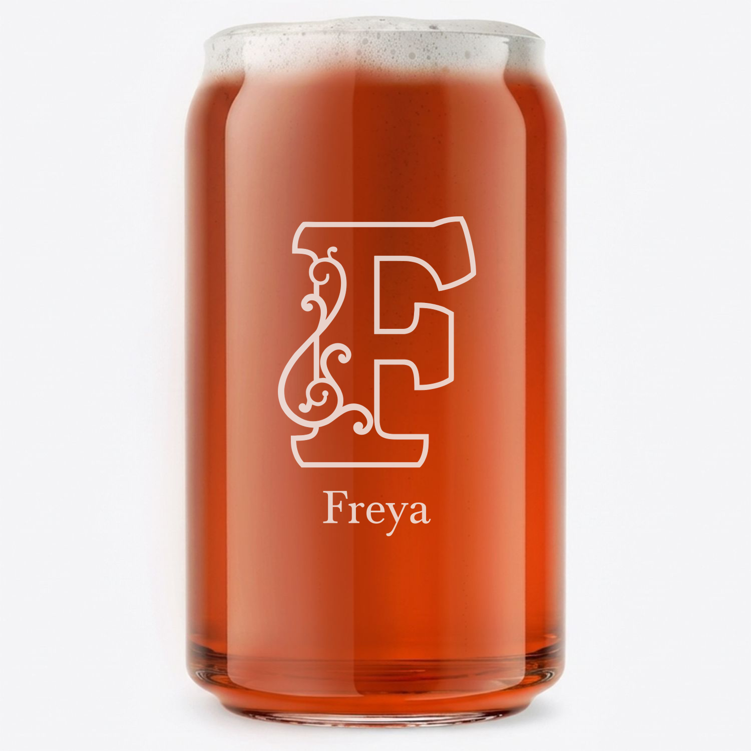 Personalized 1 Letter Floral Themed Monogram Beer Can Custom Engraved 16 oz Beer Can Glass