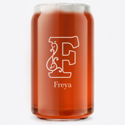Personalized 1 Letter Floral Themed Monogram Beer Can Custom Engraved 16 oz Beer Can Glass