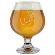 Personalized 1 Letter Floral Themed Monogram Snifter Custom Engraved 9 oz Snifter Glass