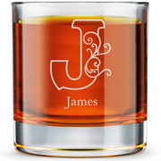 Personalized 1 Letter Floral Themed Monogram Whiskey Glass Custom Engraved Old Fashioned Glass 11 oz