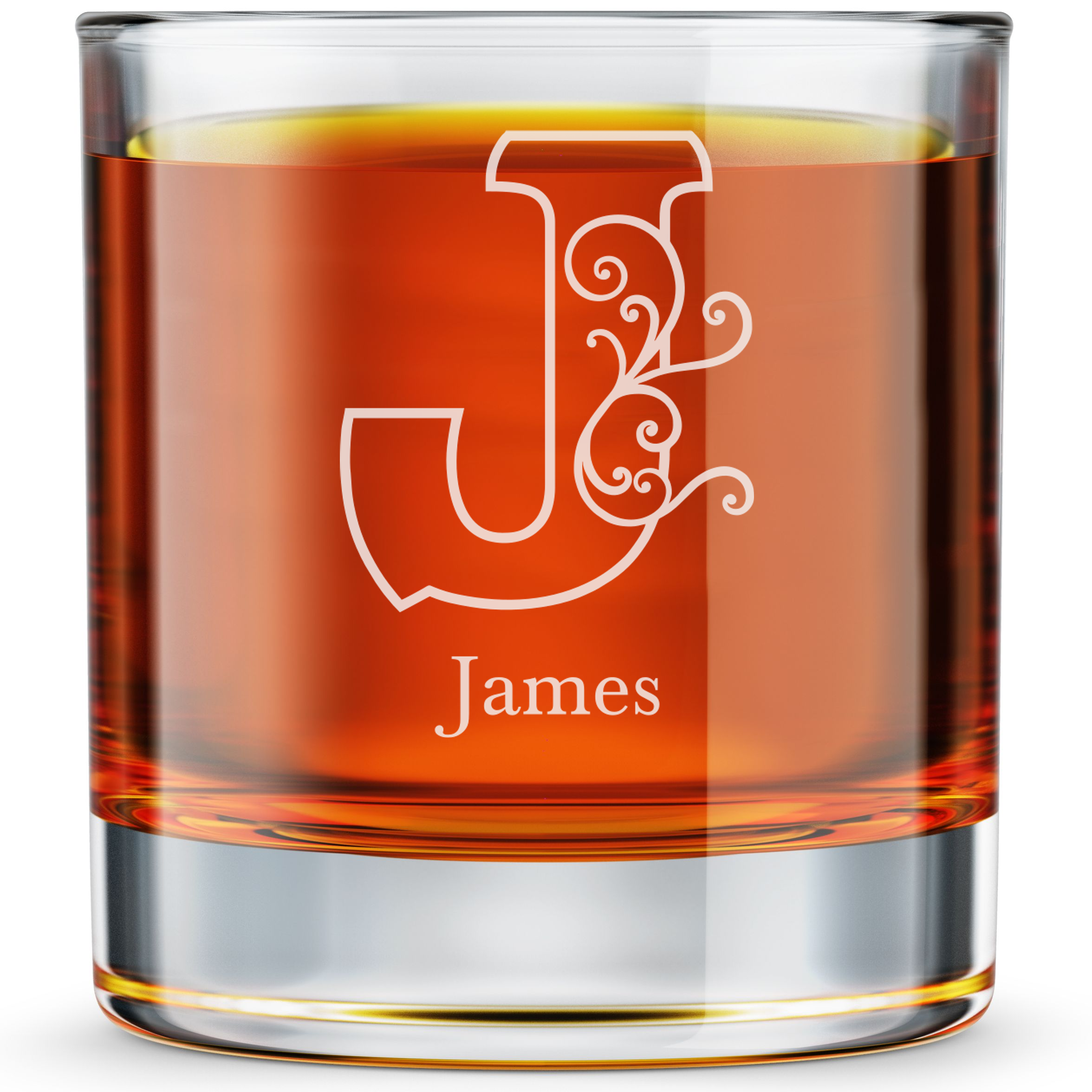 Personalized 1 Letter Floral Themed Monogram Whiskey Glass Custom Engraved Old Fashioned Glass 11 oz