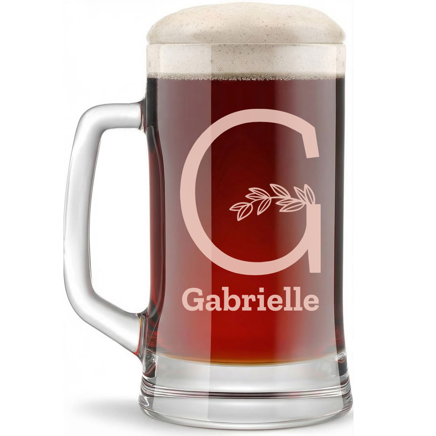 Personalized 1 Letter Floral Themed Monogram Beer Mug Custom Engraved 16 oz Glass Beer Mug