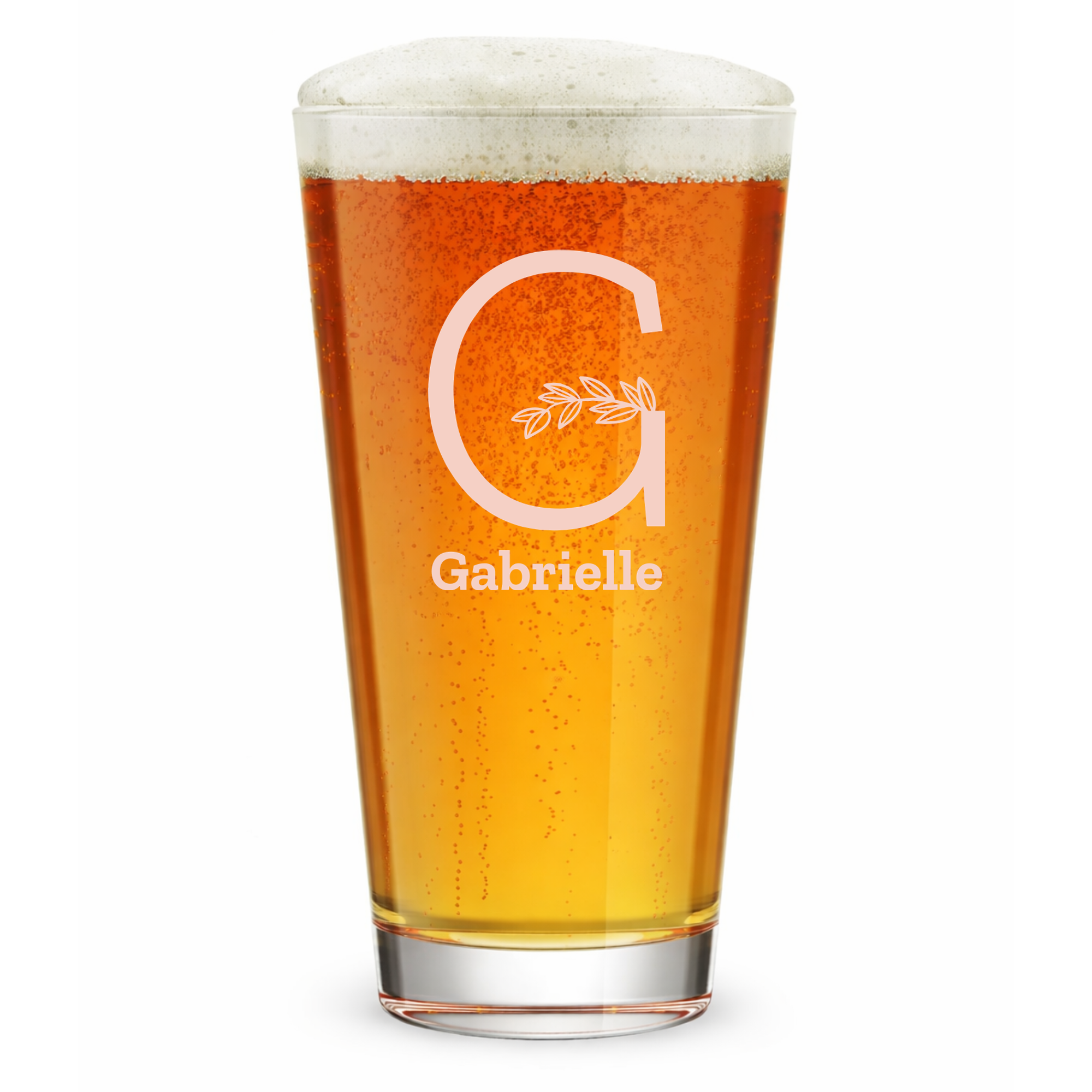 Personalized 1 Letter Floral Themed Monogram Pint Glass Custom Engraved 16 oz Tall Pint Glass