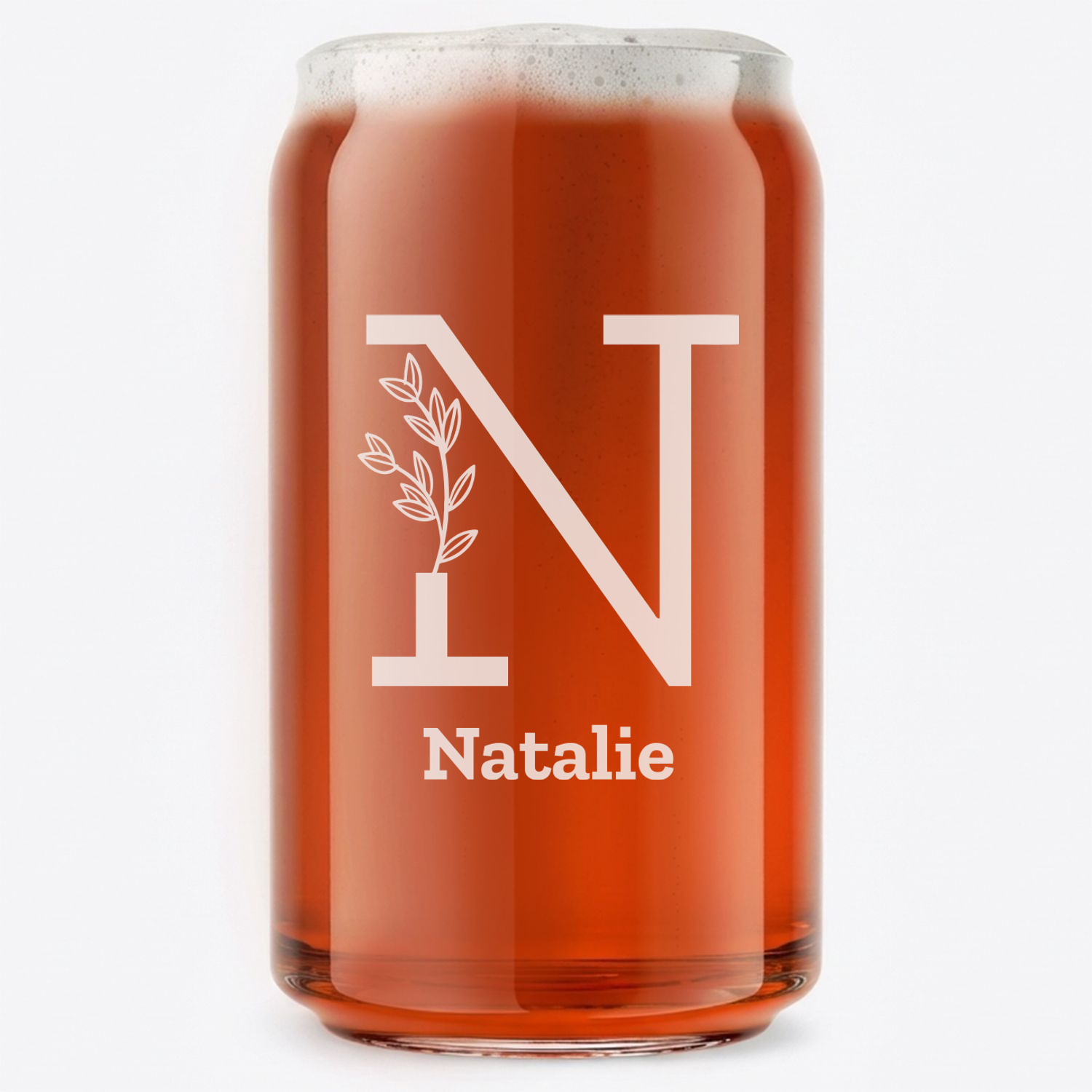 Personalized 1 Letter Floral Themed Monogram Beer Can Custom Engraved 16 oz Beer Can Glass