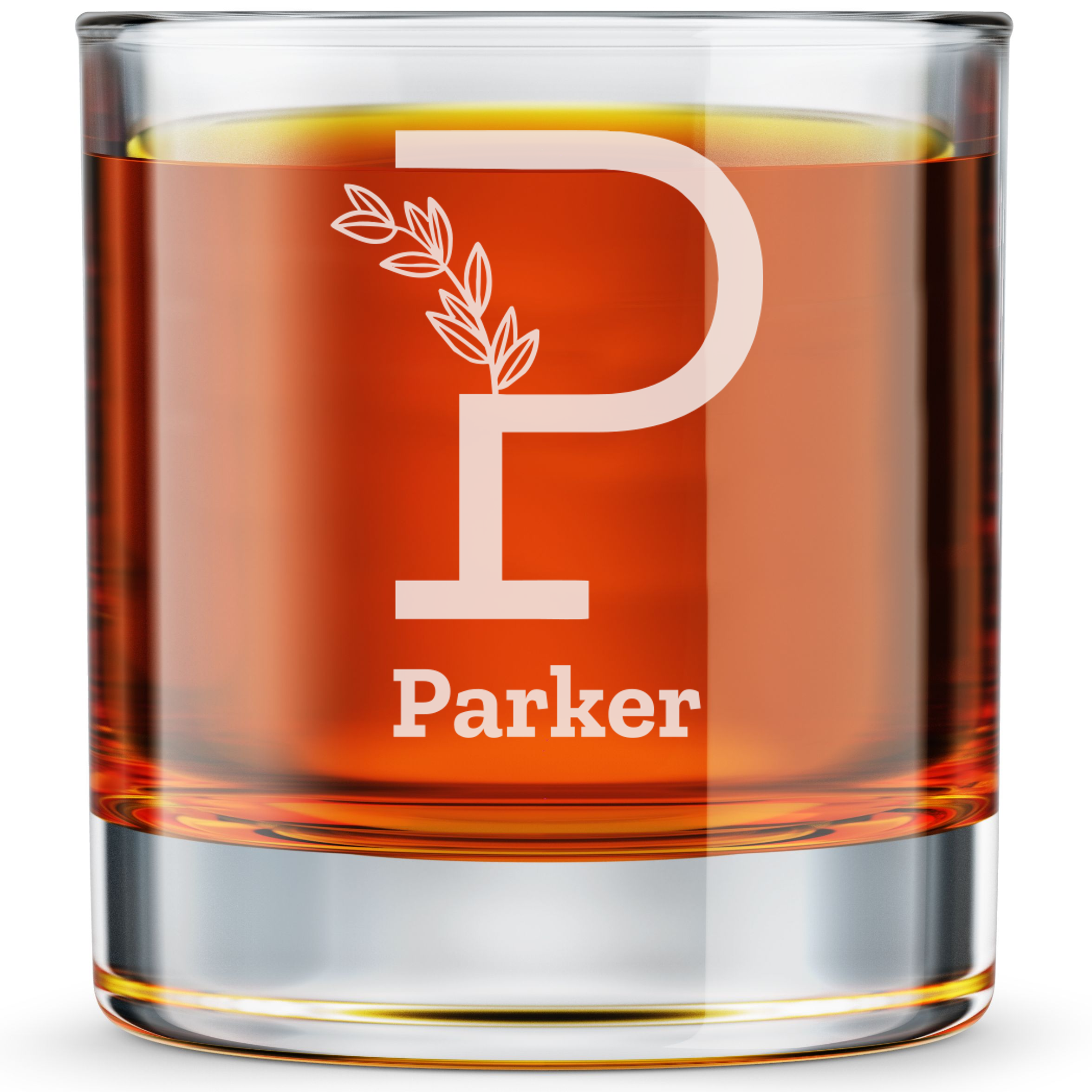 Personalized 1 Letter Floral Themed Monogram Whiskey Glass Custom Engraved Old Fashioned Glass 11 oz