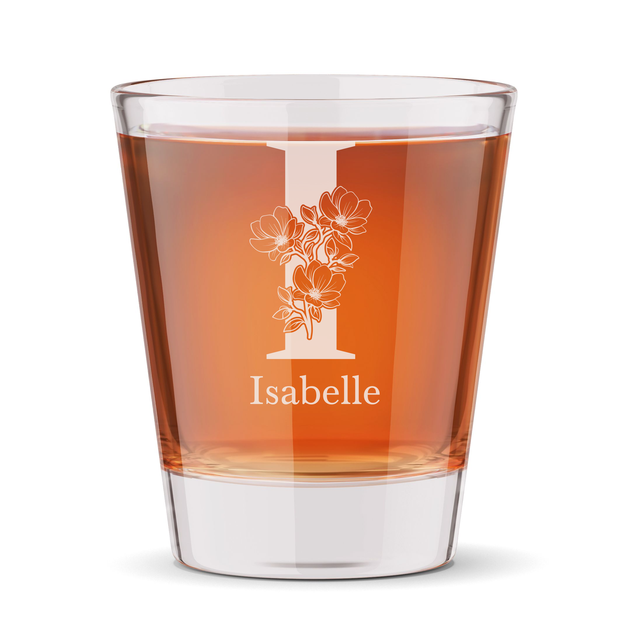 Personalized 1 Letter Floral Themed Monogram Shot Glass Custom Engraved 1.5 oz Shot Glass