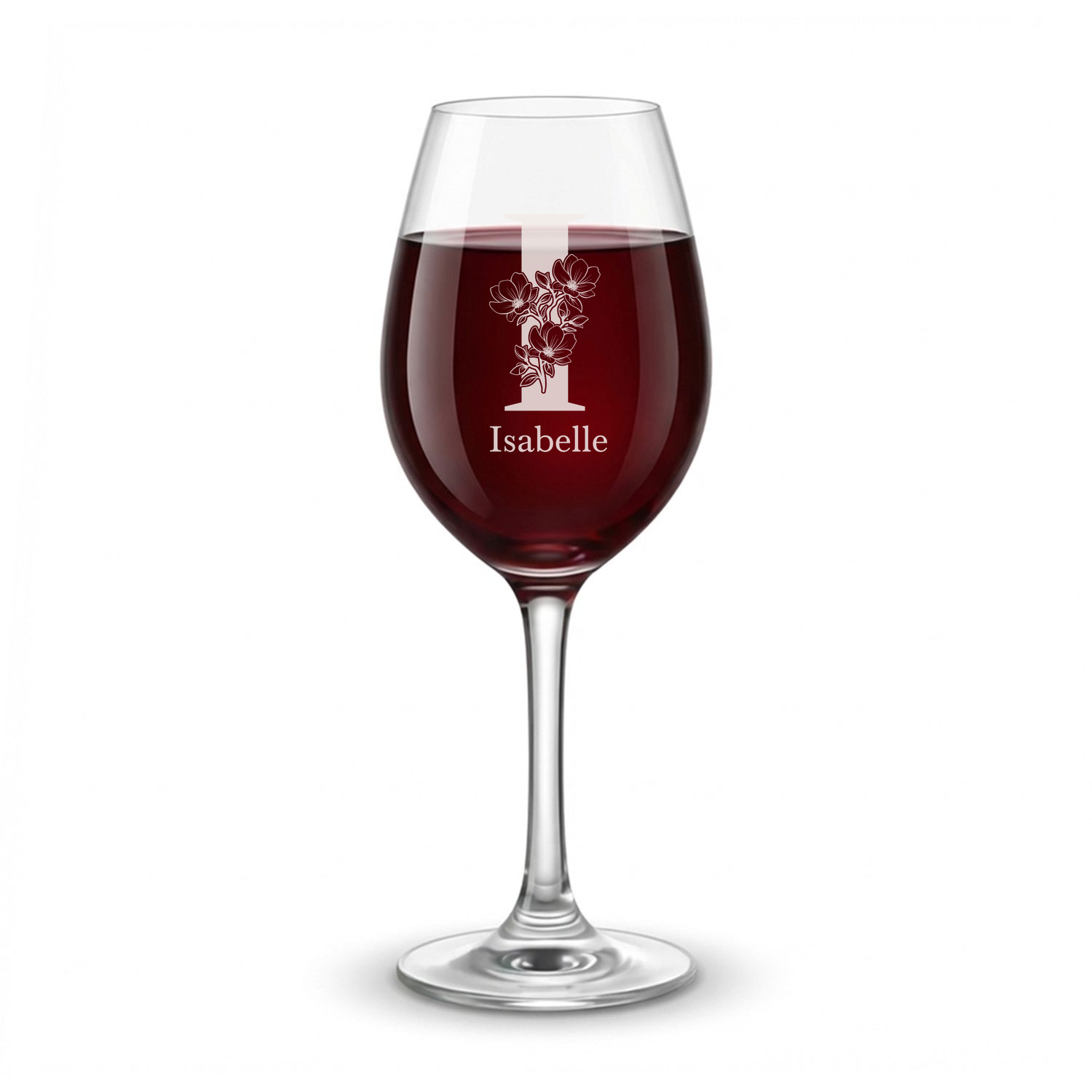Personalized 1 Letter Floral Themed Monogram Wine Glass Custom Engraved 13 oz Wine Glass