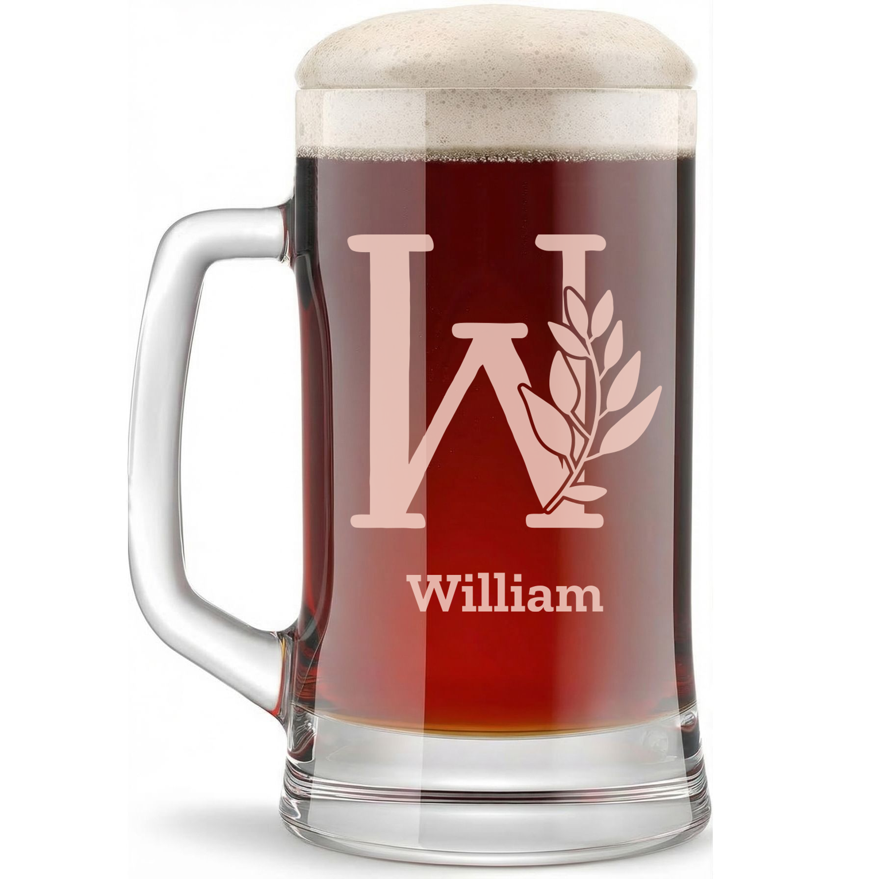 Personalized 1 Letter Floral Themed Monogram Beer Mug Custom Engraved 16 oz Glass Beer Mug