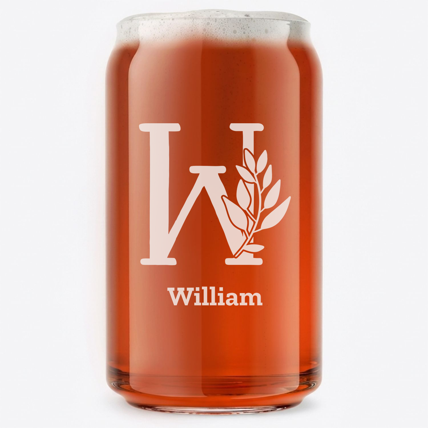Personalized 1 Letter Floral Themed Monogram Beer Can Custom Engraved 16 oz Beer Can Glass