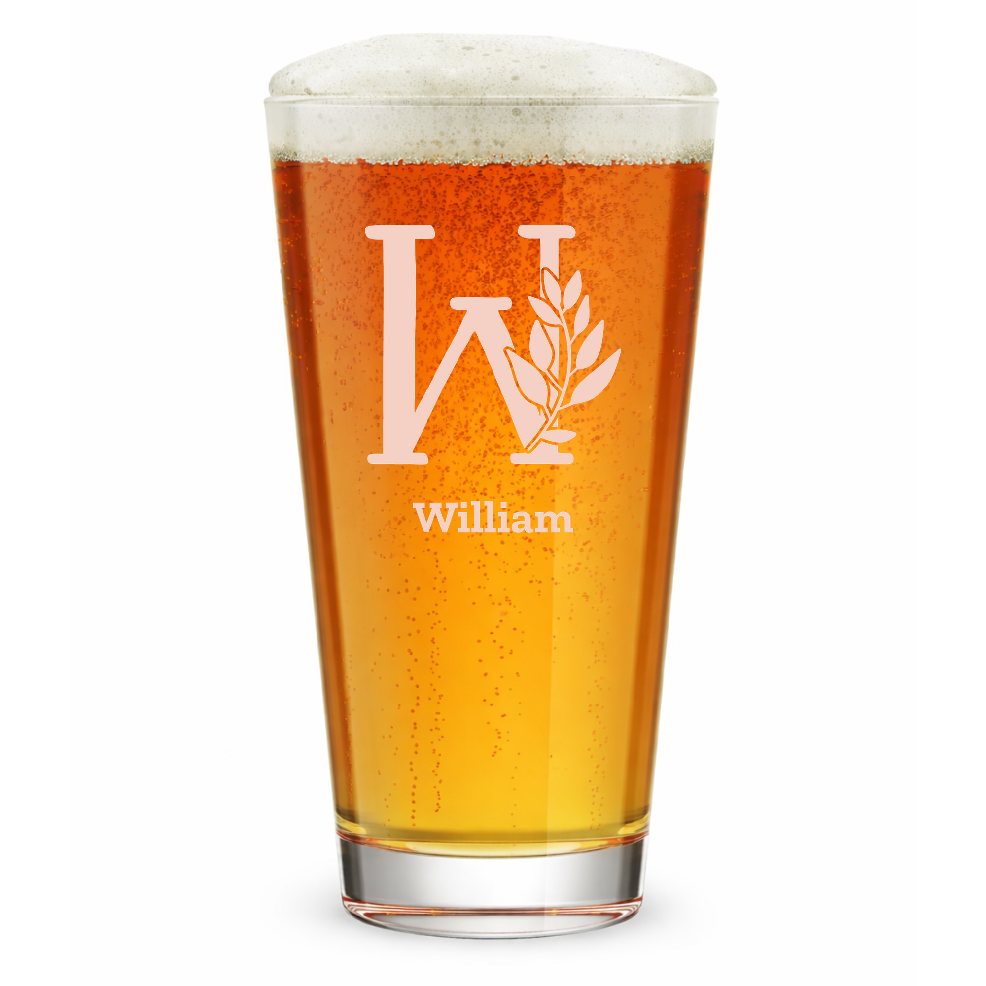 Personalized 1 Letter Floral Themed Monogram Pint Glass Custom Engraved 16 oz Tall Pint Glass