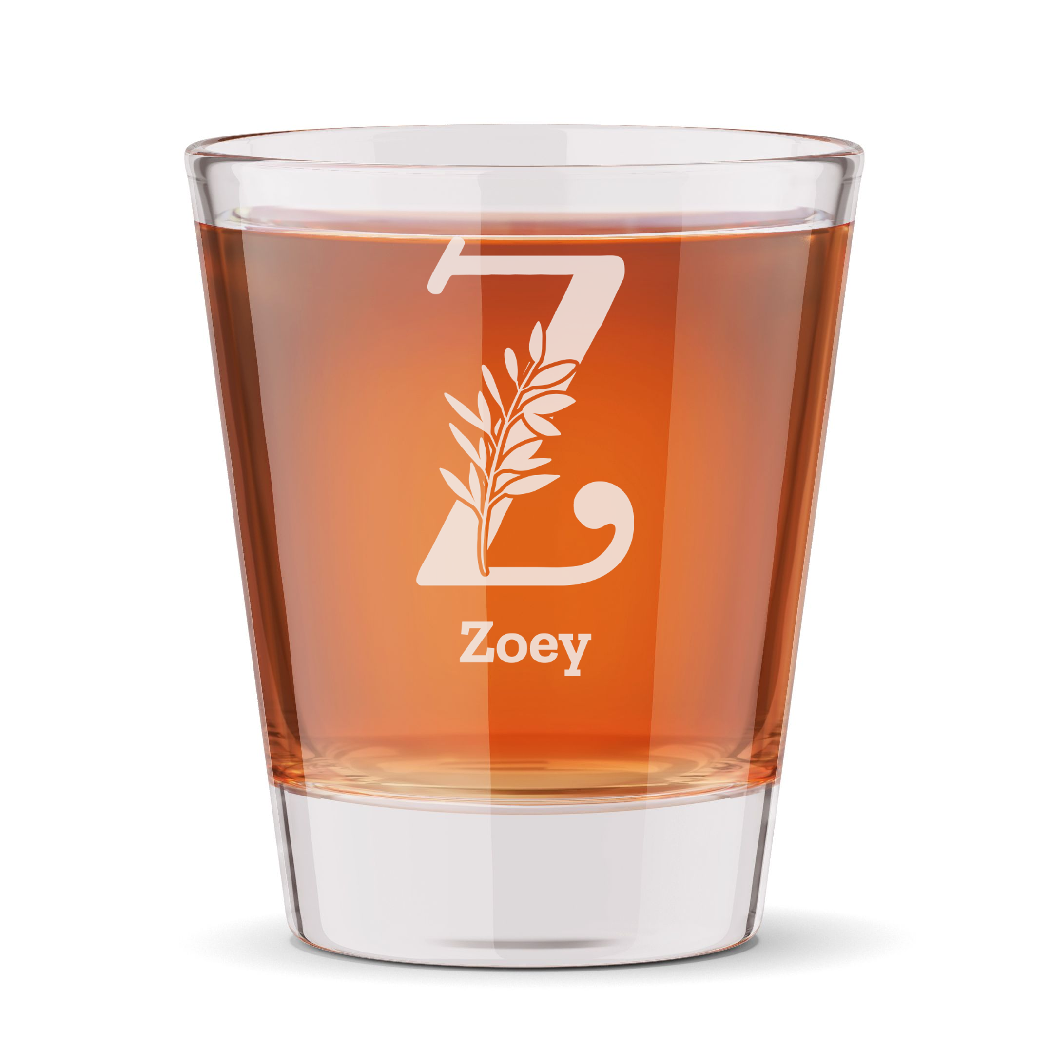 Personalized 1 Letter Floral Themed Monogram Shot Glass Custom Engraved 1.5 oz Shot Glass