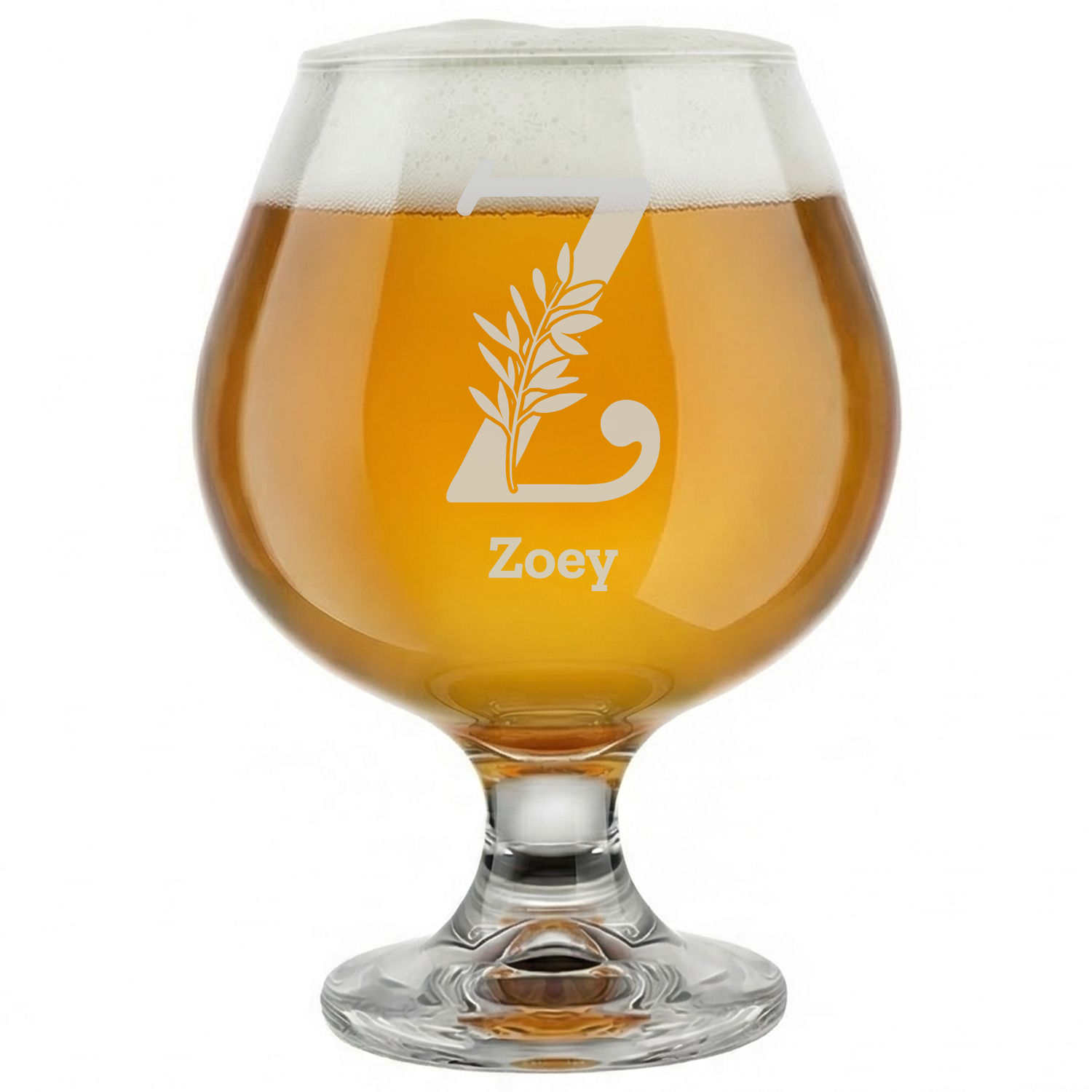 Personalized 1 Letter Floral Themed Monogram Snifter Custom Engraved 9 oz Snifter Glass
