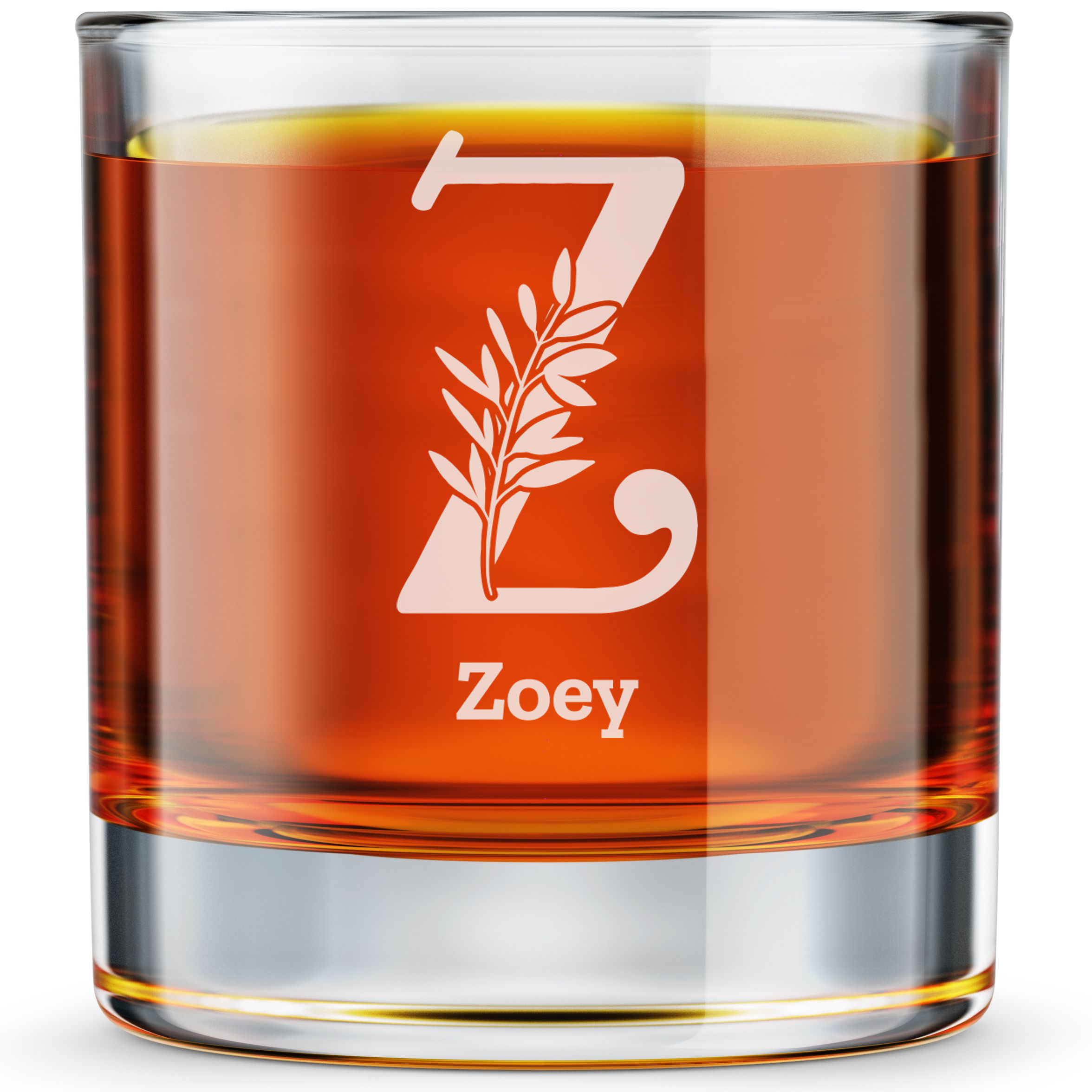 Personalized 1 Letter Floral Themed Monogram Whiskey Glass Custom Engraved Old Fashioned Glass 11 oz