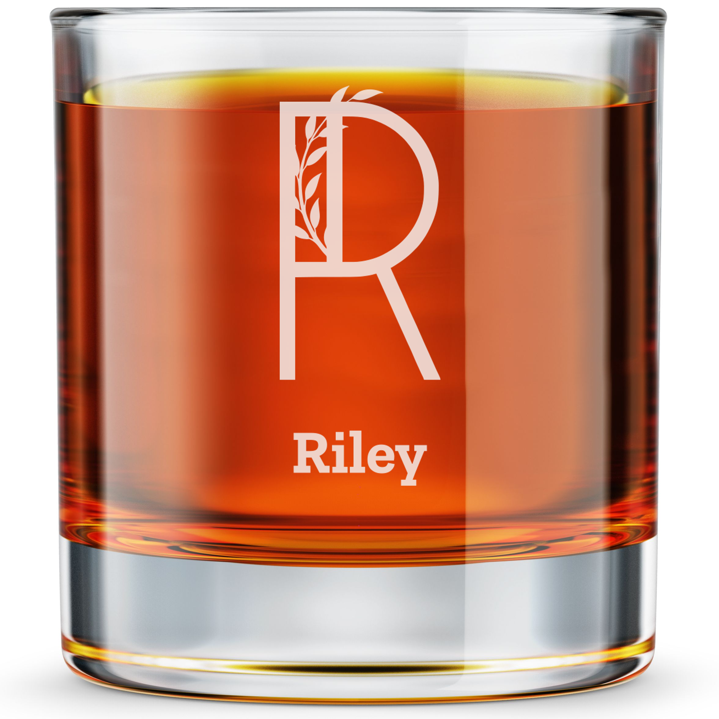 Personalized 1 Letter Floral Themed Monogram Whiskey Glass Custom Engraved Old Fashioned Glass 11 oz