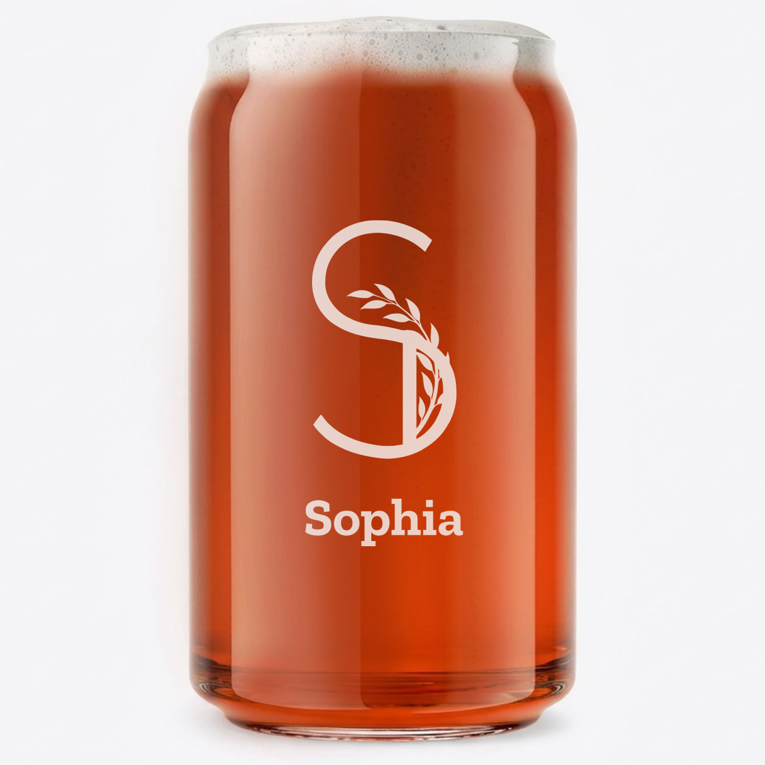 Personalized 1 Letter Floral Themed Monogram Beer Can Custom Engraved 16 oz Beer Can Glass