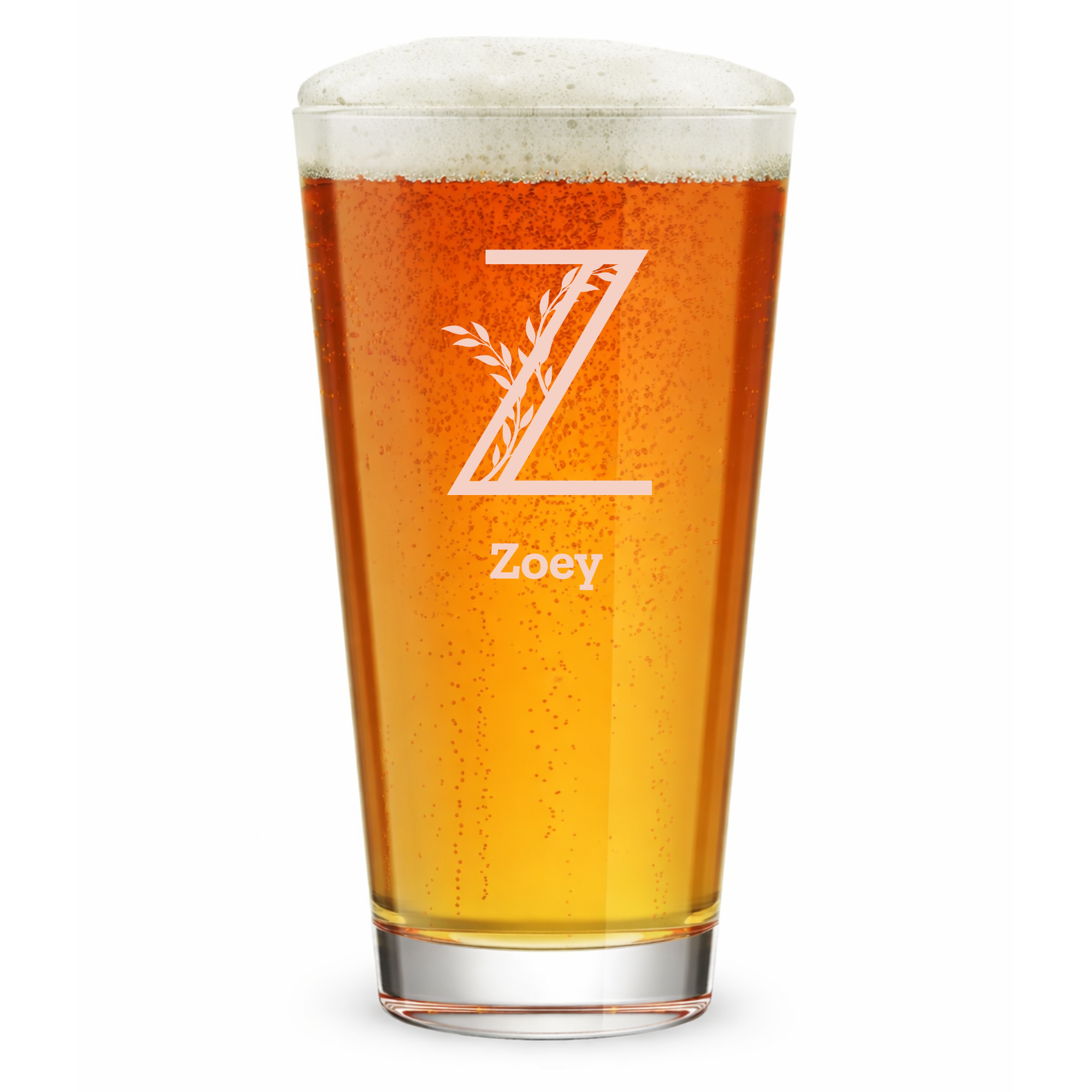 Personalized 1 Letter Floral Themed Monogram Pint Glass Custom Engraved 16 oz Tall Pint Glass