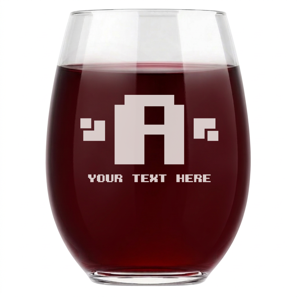 Personalized Gamer Themed Monogram Wine Glass Custom Engraved 15 oz Stemless Wine Glass