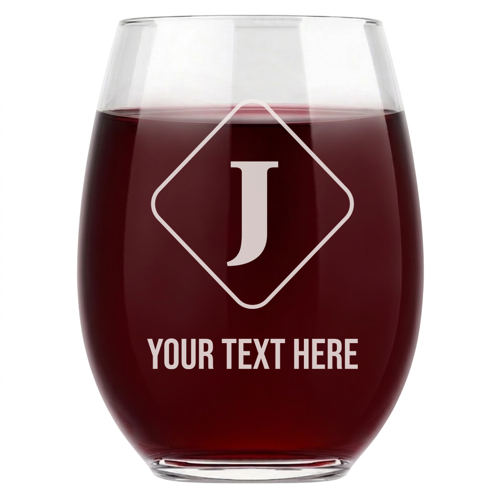 Personalized Gamer Themed Monogram Wine Glass Custom Engraved 15 oz Stemless Wine Glass