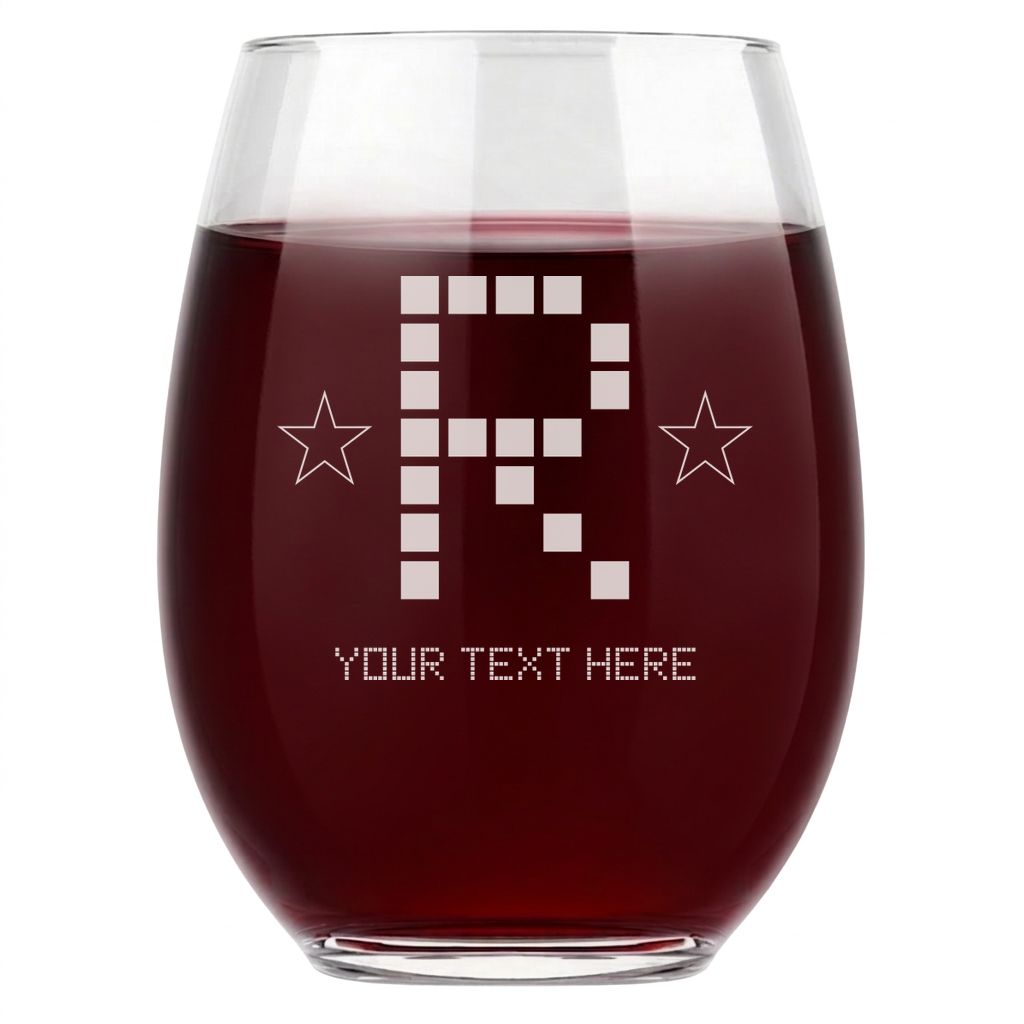Personalized Gamer Themed Monogram Wine Glass Custom Engraved 15 oz Stemless Wine Glass