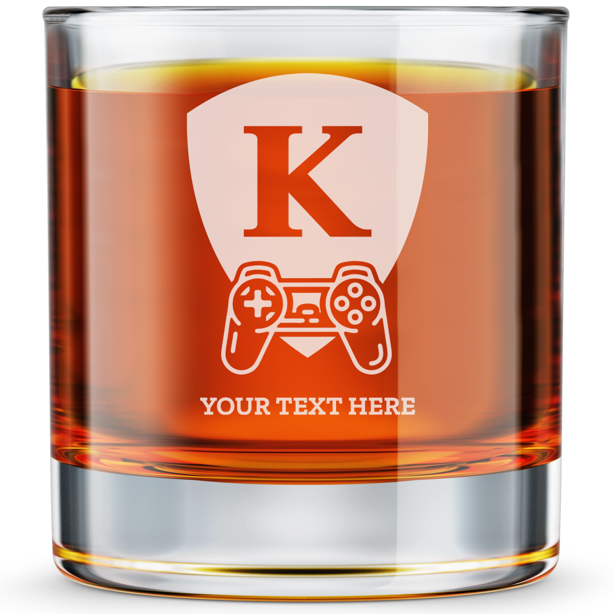 Personalized Gamer Themed Monogram Whiskey Glass Custom Engraved Old Fashioned Glass 11 oz