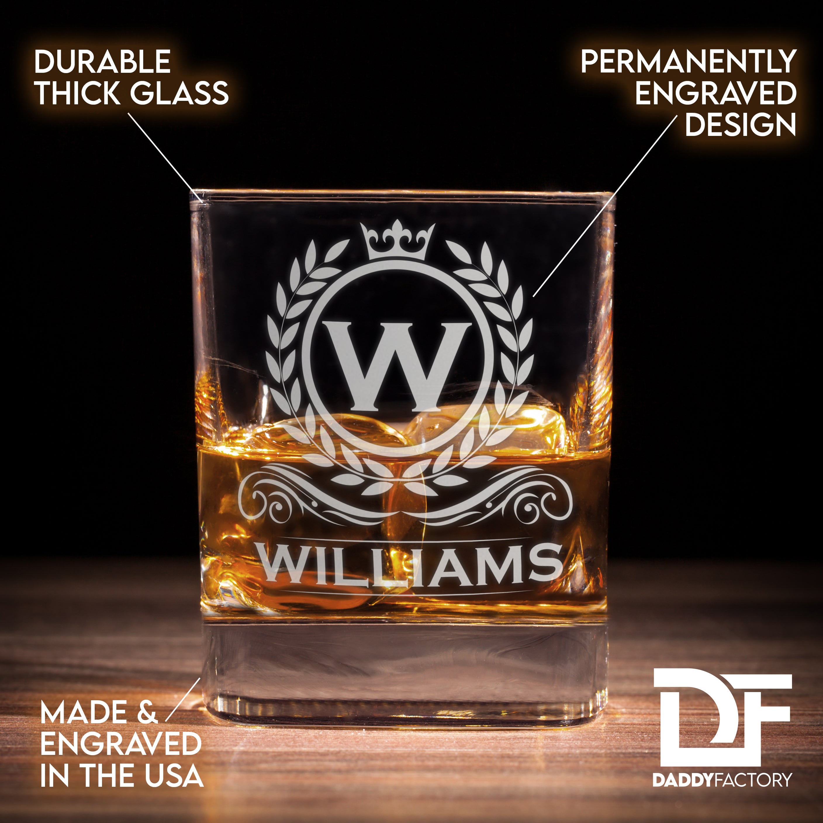 Personalized Engraved Old Fashioned Whiskey Glass - Classic Design
