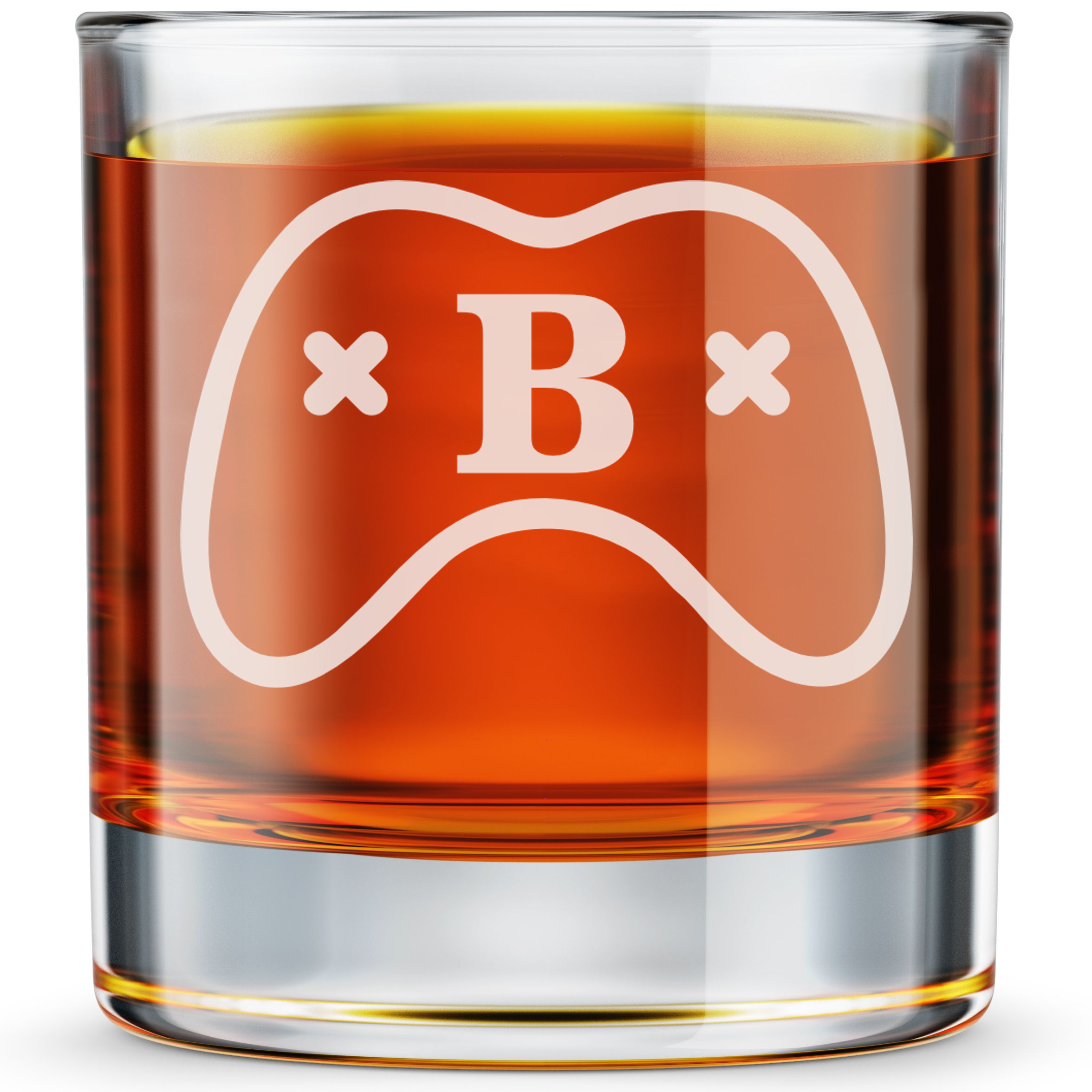Personalized  Gamer Monogram Whiskey Glass Custom Engraved Old Fashioned Glass 11 oz