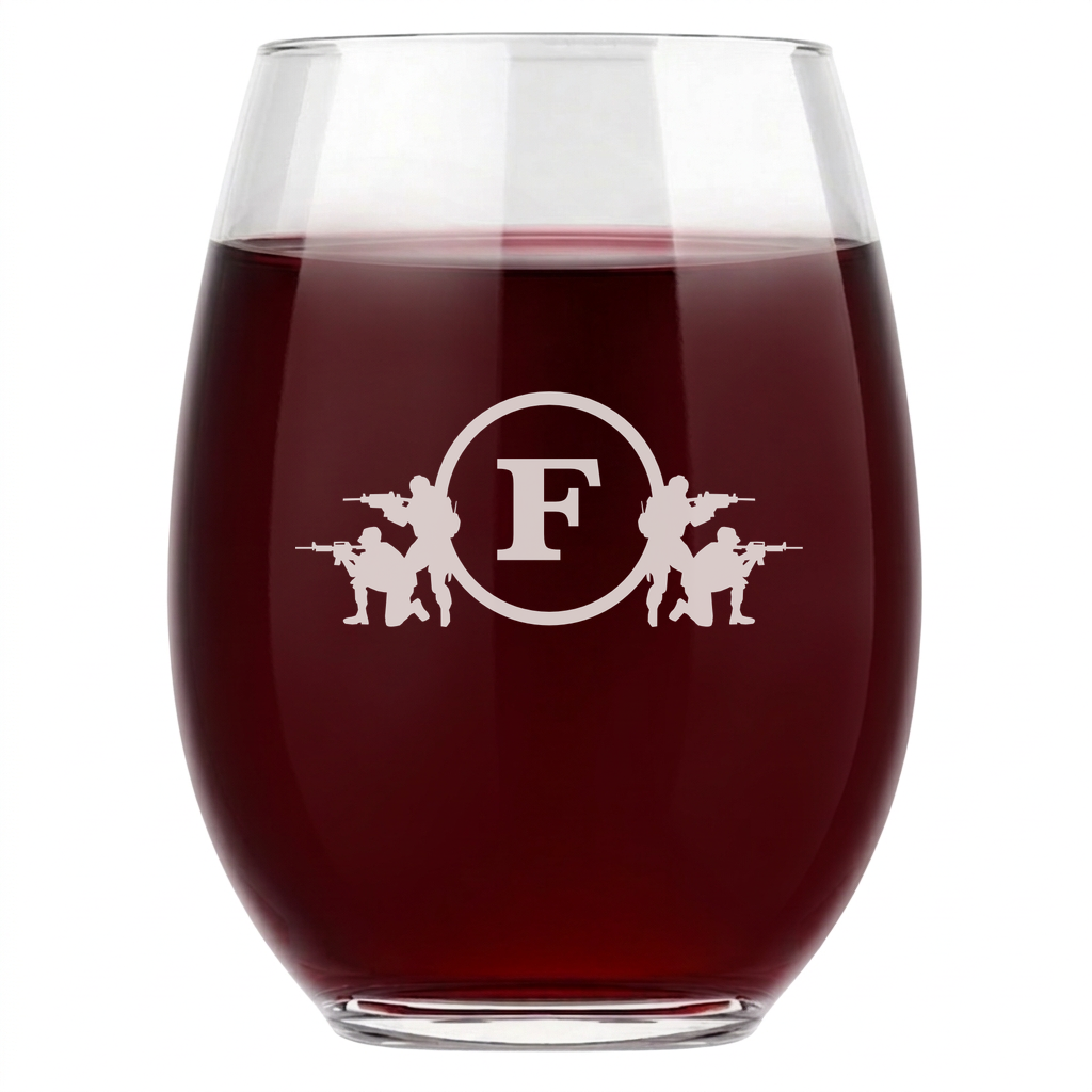 Personalized Gamer Monogram Wine Glass Custom Engraved 15 oz Stemless Wine Glass