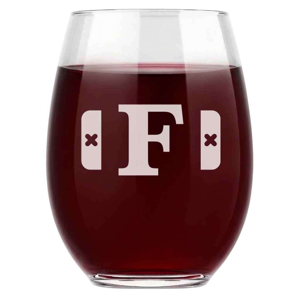 Personalized Gamer Monogram Wine Glass Custom Engraved 15 oz Stemless Wine Glass