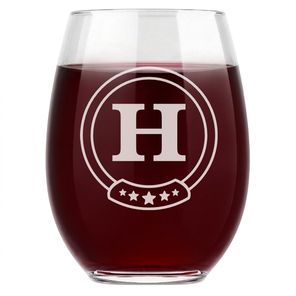 Personalized Gamer Monogram Wine Glass Custom Engraved 15 oz Stemless Wine Glass