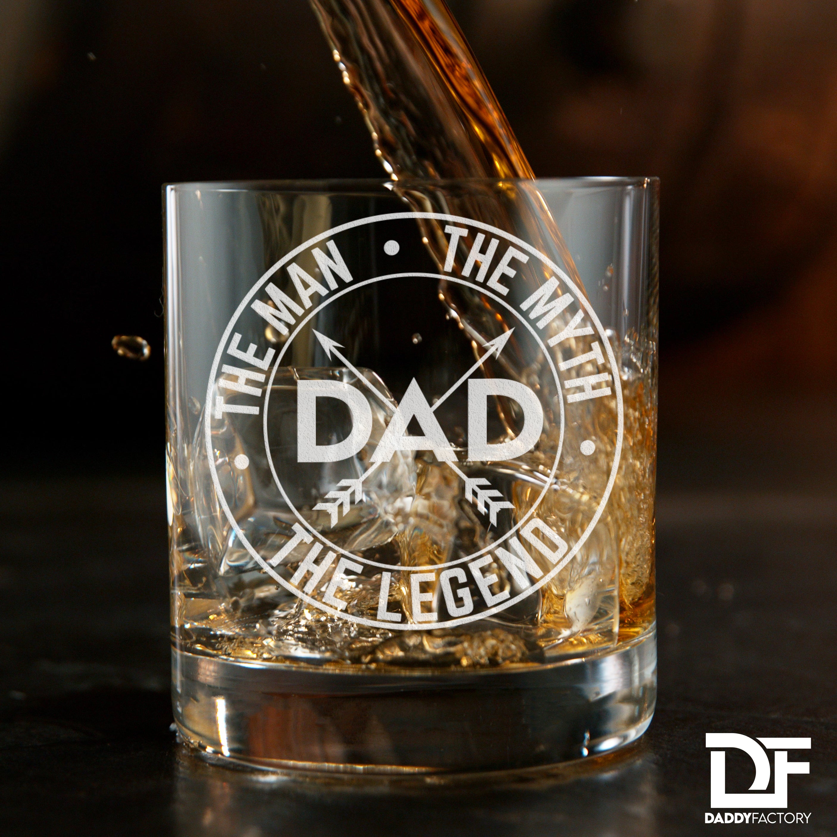Dad the Man the Myth the Legend - Engraved Old Fashioned Whiskey Glass