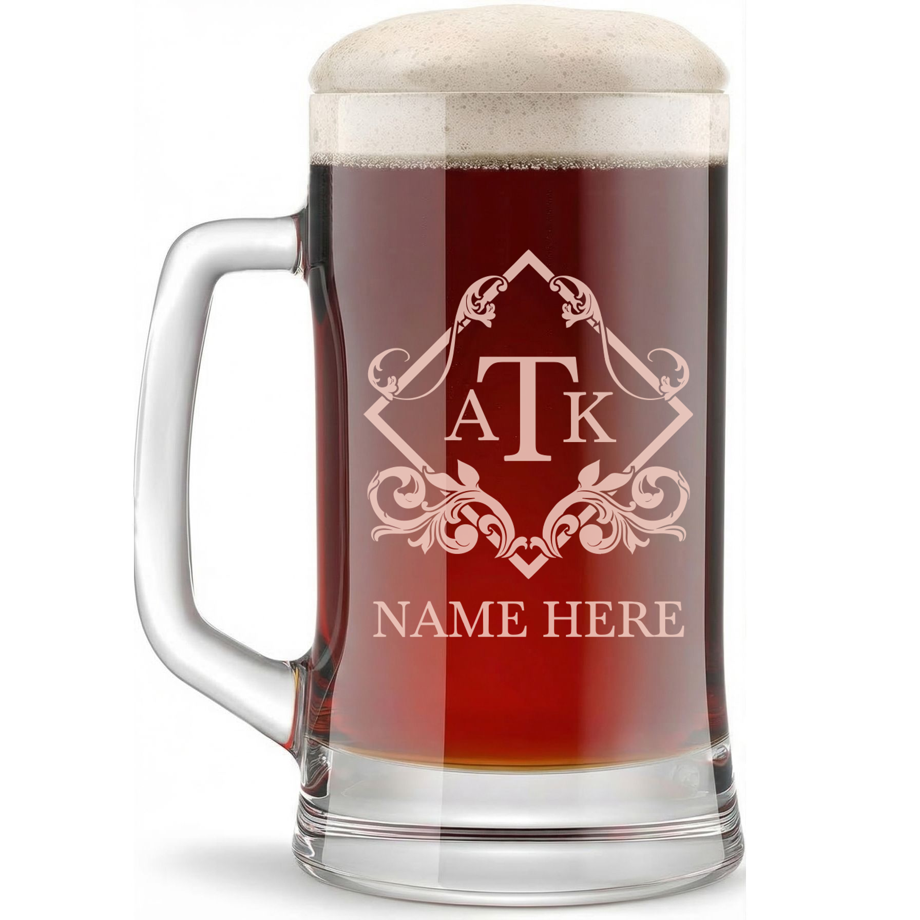 Personalized 3 Letter Monogram Beer Mug Custom Engraved 16 oz Glass Beer Mug