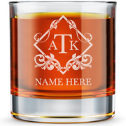 Personalized 3 Letter Monogram Whiskey Glass Custom Engraved Old Fashioned Glass 11 oz