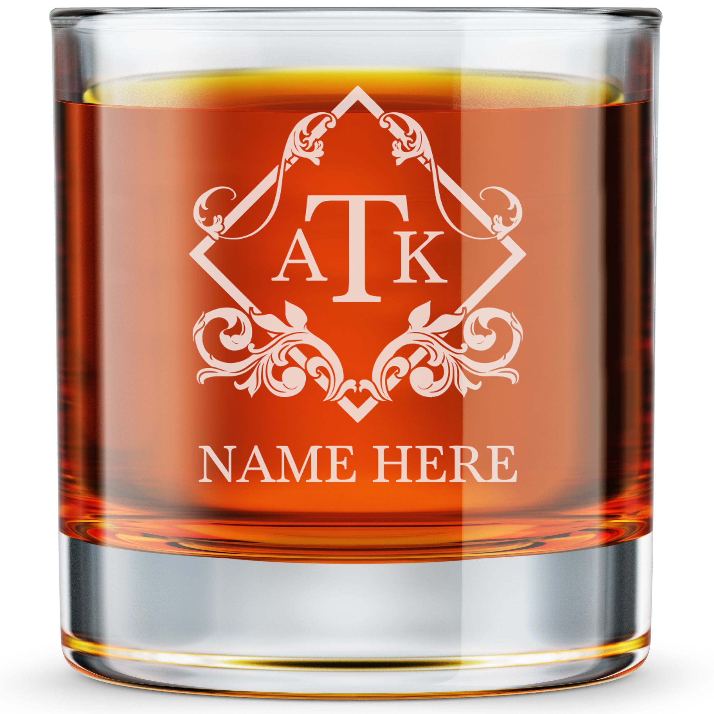 Personalized 3 Letter Monogram Whiskey Glass Custom Engraved Old Fashioned Glass 11 oz