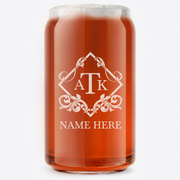Personalized 3 Letter Monogram Beer Can Custom Engraved 16 oz Beer Can Glass