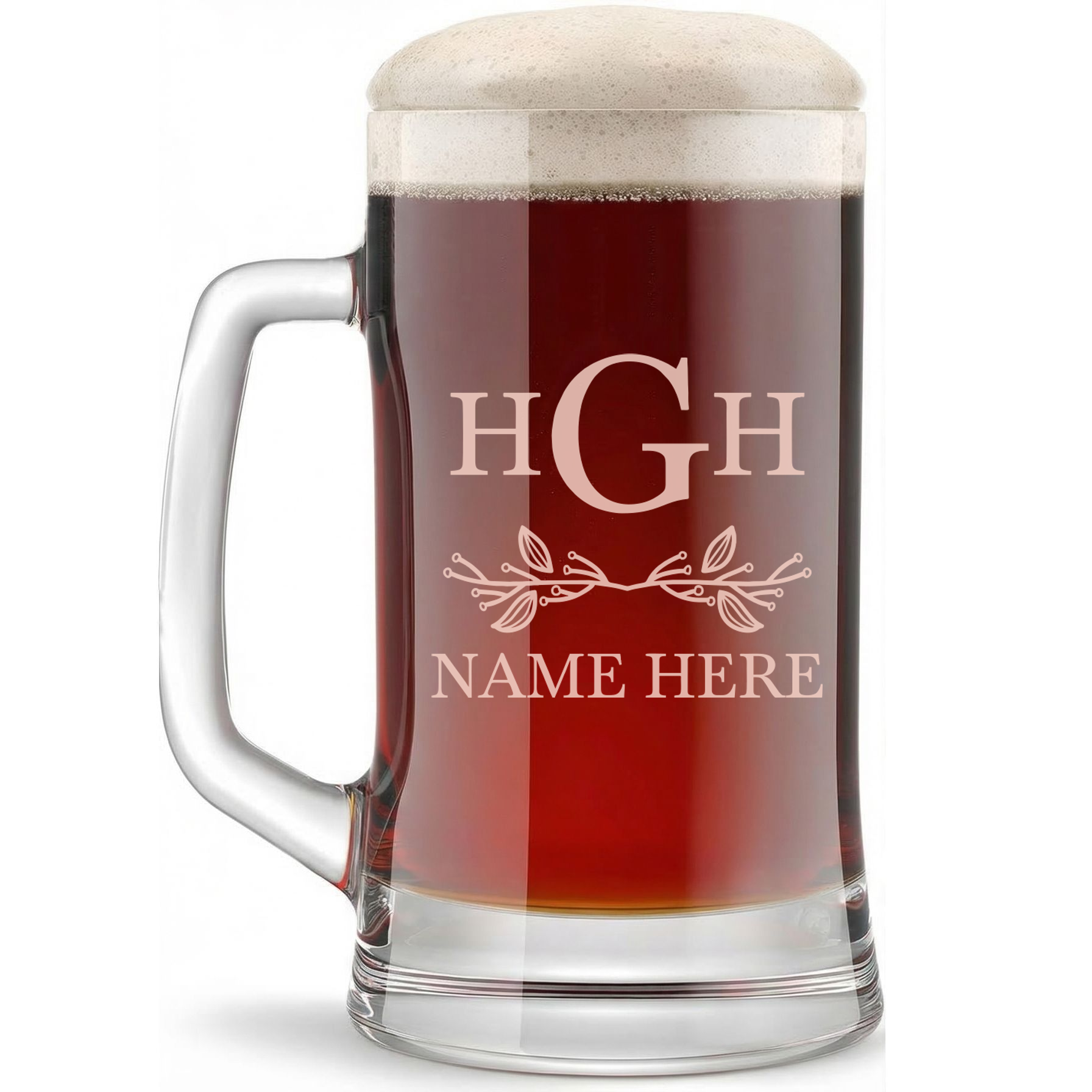 Personalized 3 Letter Monogram Beer Mug Custom Engraved 16 oz Glass Beer Mug