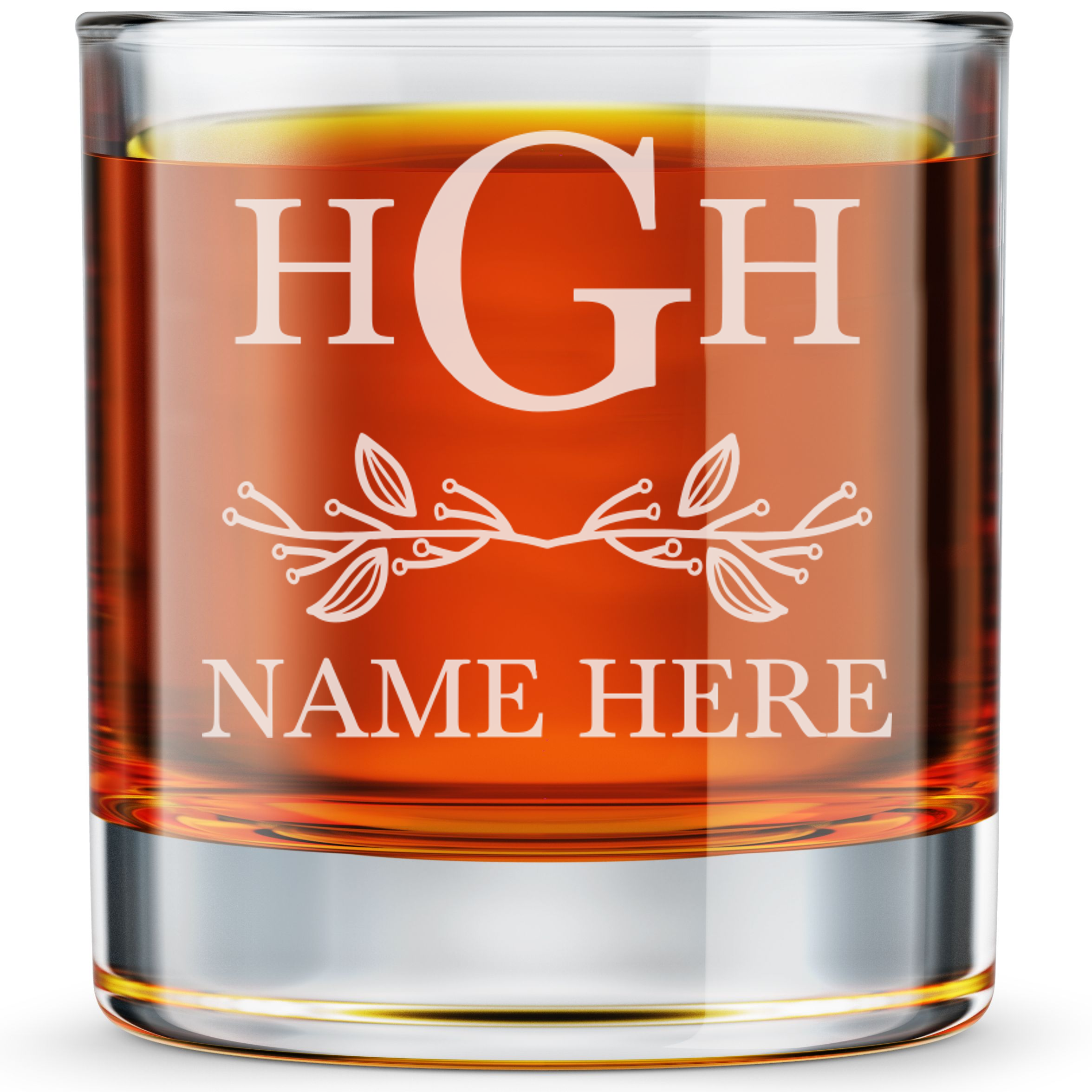 Personalized 3 Letter Monogram Whiskey Glass Custom Engraved Old Fashioned Glass 11 oz