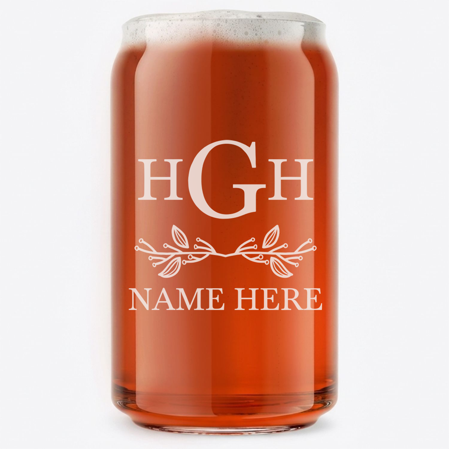 Personalized 3 Letter Monogram Beer Can Custom Engraved 16 oz Beer Can Glass
