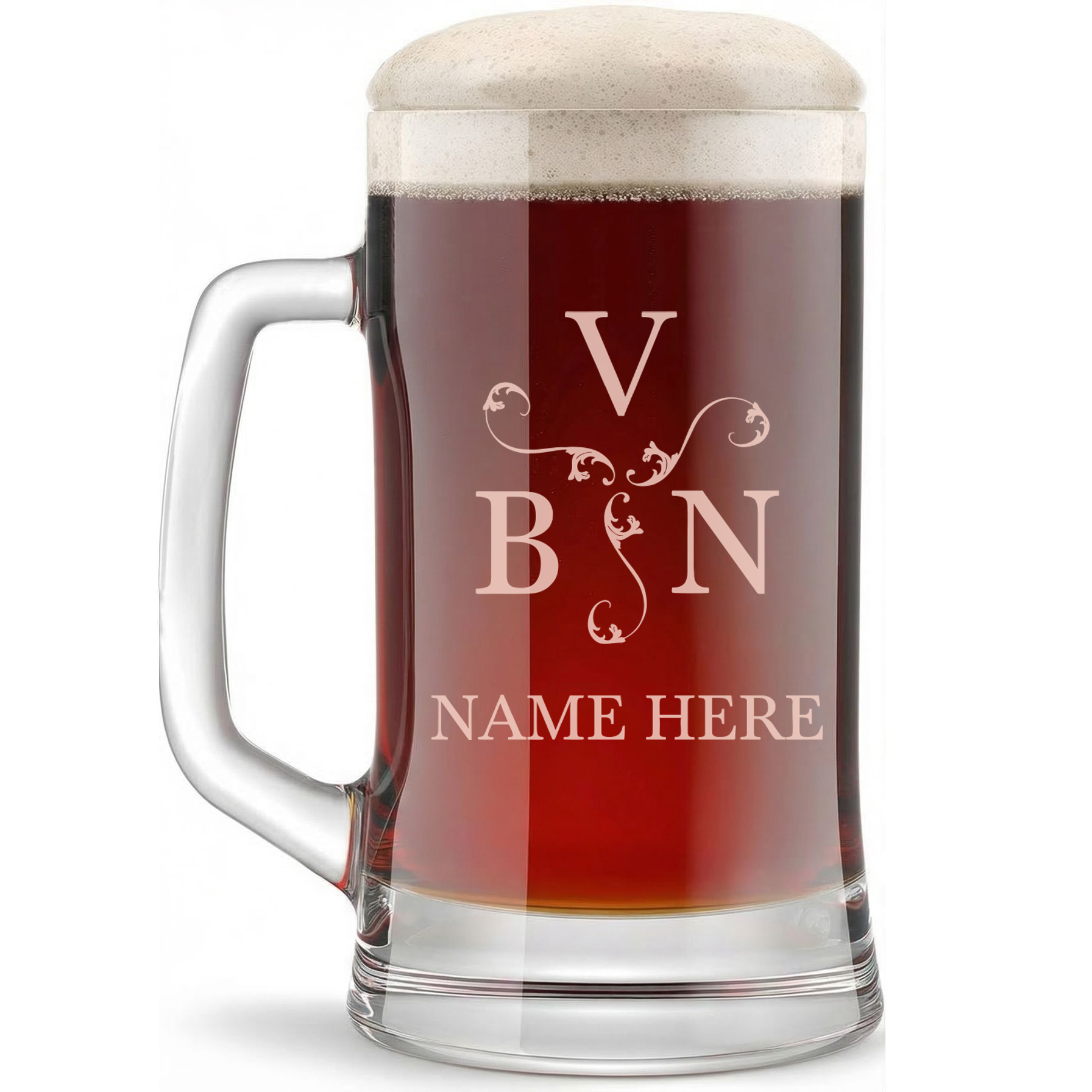 Personalized 3 Letter Monogram Beer Mug Custom Engraved 16 oz Glass Beer Mug