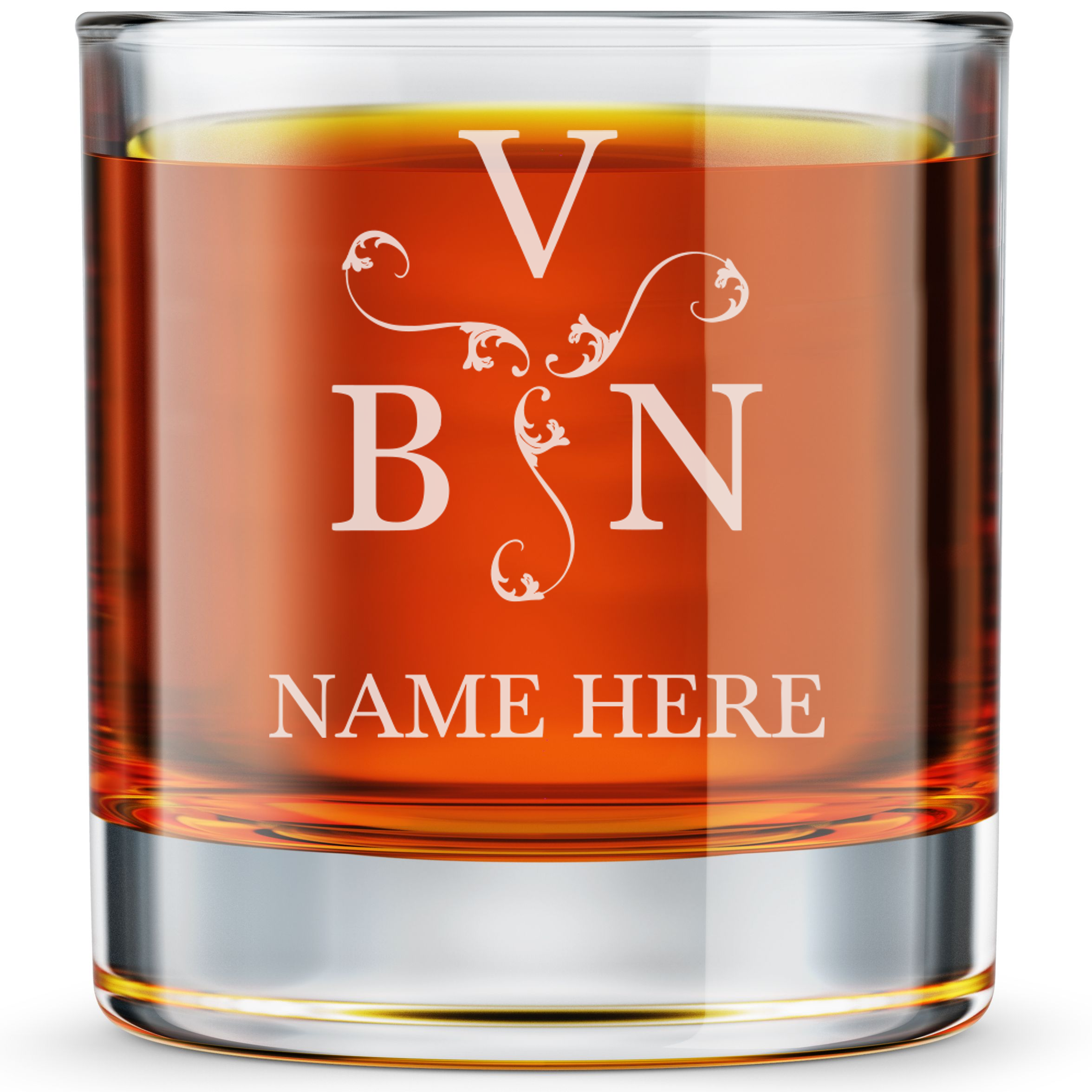 Personalized 3 Letter Monogram Whiskey Glass Custom Engraved Old Fashioned Glass 11 oz