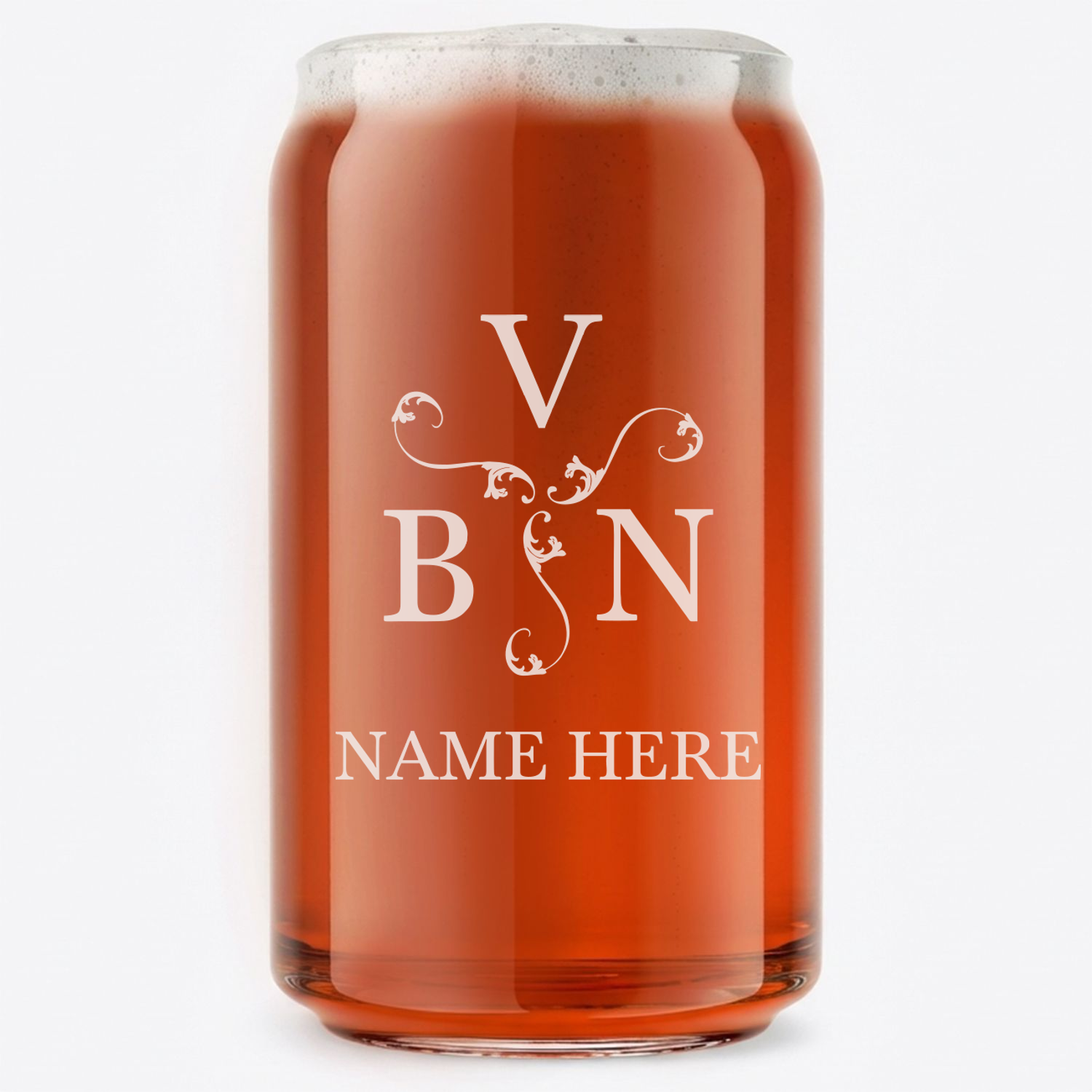 Personalized 3 Letter Monogram Beer Can Custom Engraved 16 oz Beer Can Glass