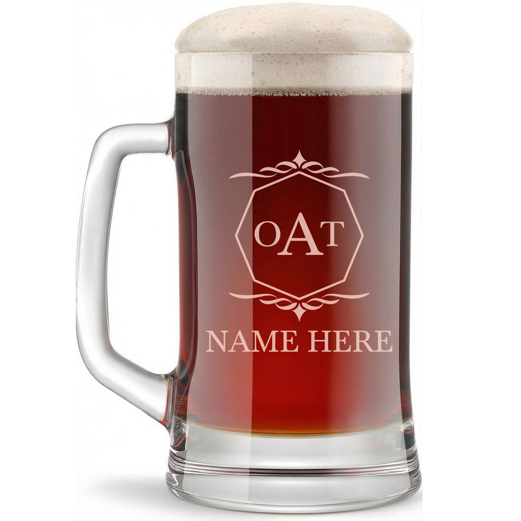 Personalized 3 Letter Monogram Beer Mug Custom Engraved 16 oz Glass Beer Mug