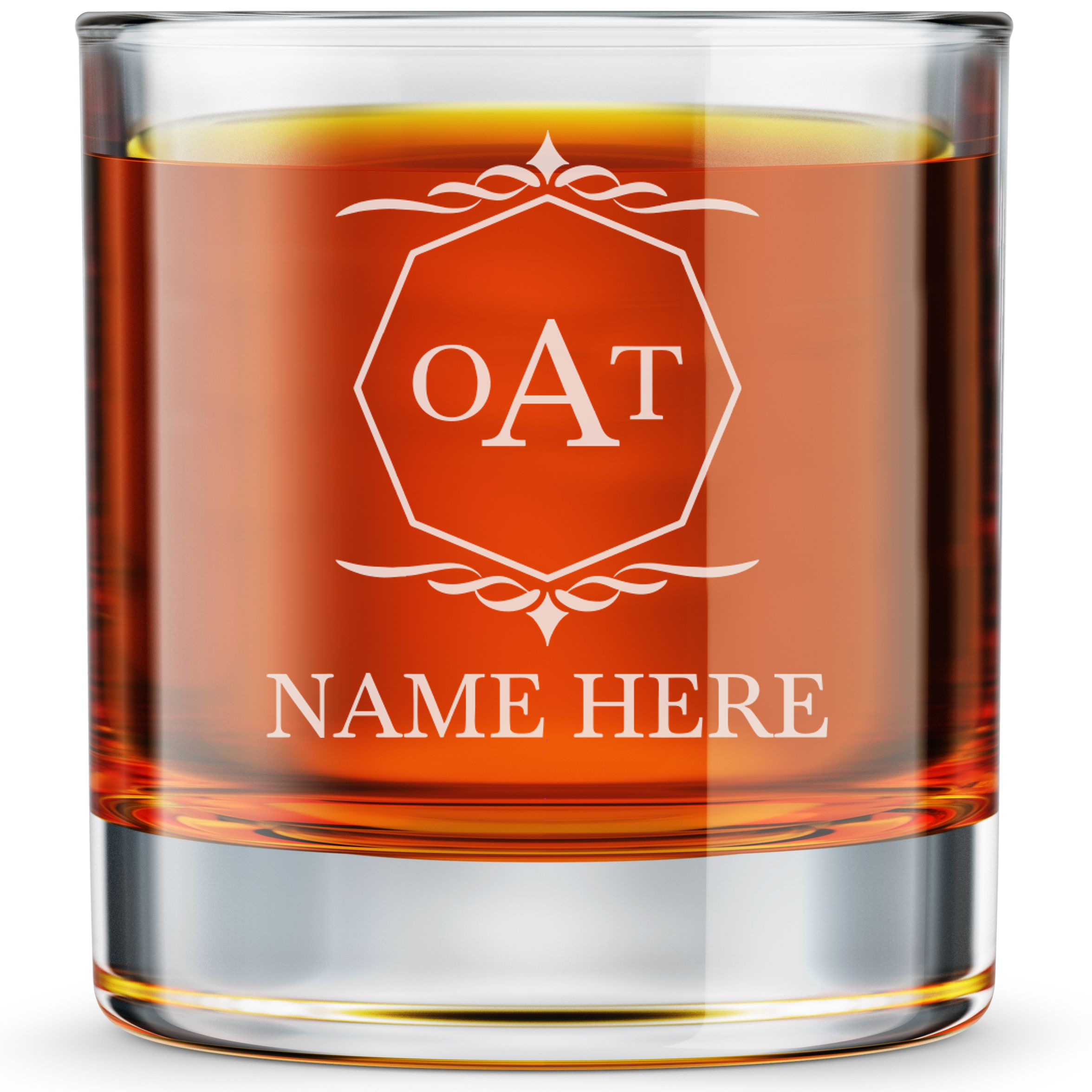 Personalized 3 Letter Monogram Whiskey Glass Custom Engraved Old Fashioned Glass 11 oz