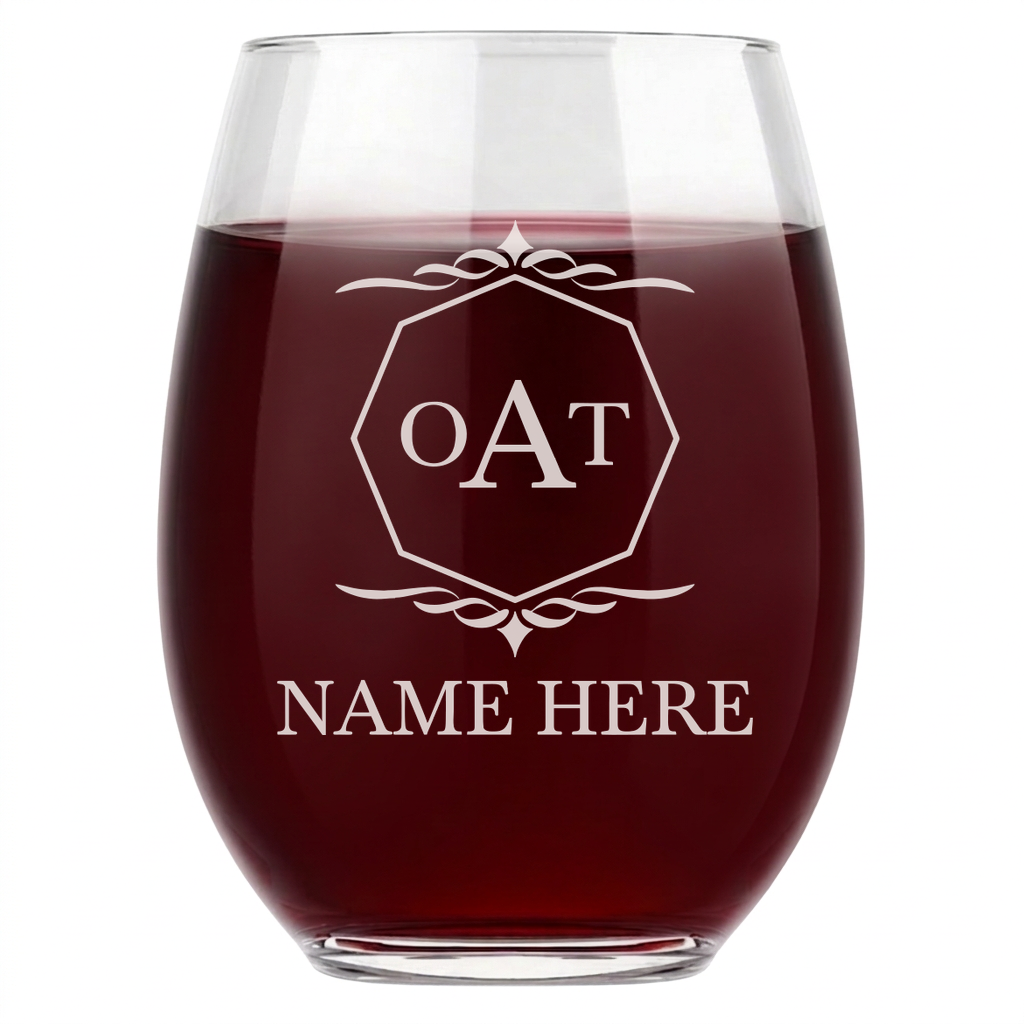 Personalized 3 Letter Monogram Wine Glass Custom Engraved 15 oz Stemless Wine Glass