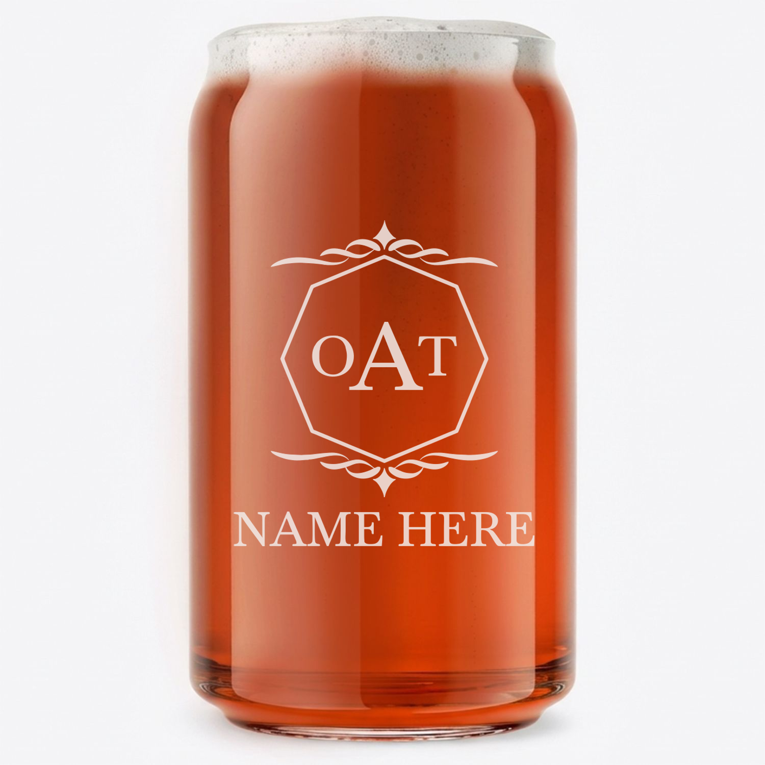 Personalized 3 Letter Monogram Beer Can Custom Engraved 16 oz Beer Can Glass