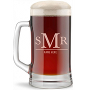 Personalized 3 Letter Monogram with Name Beer Mug Custom Engraved 16 oz Glass Beer Mug