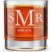 Personalized 3 Letter Monogram with Name Whiskey Glass Custom Engraved Old Fashioned Glass 11 oz