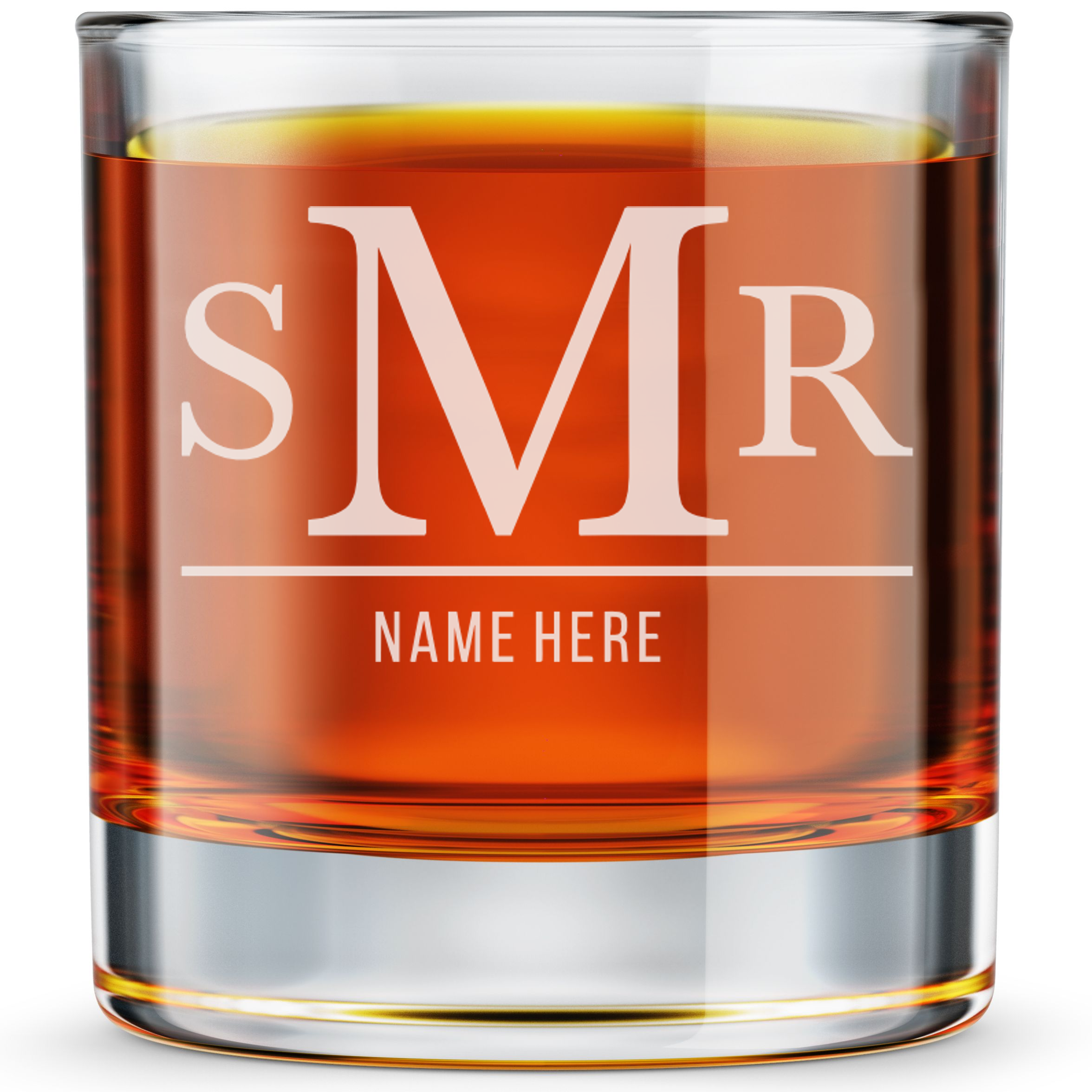 Personalized 3 Letter Monogram with Name Whiskey Glass Custom Engraved Old Fashioned Glass 11 oz