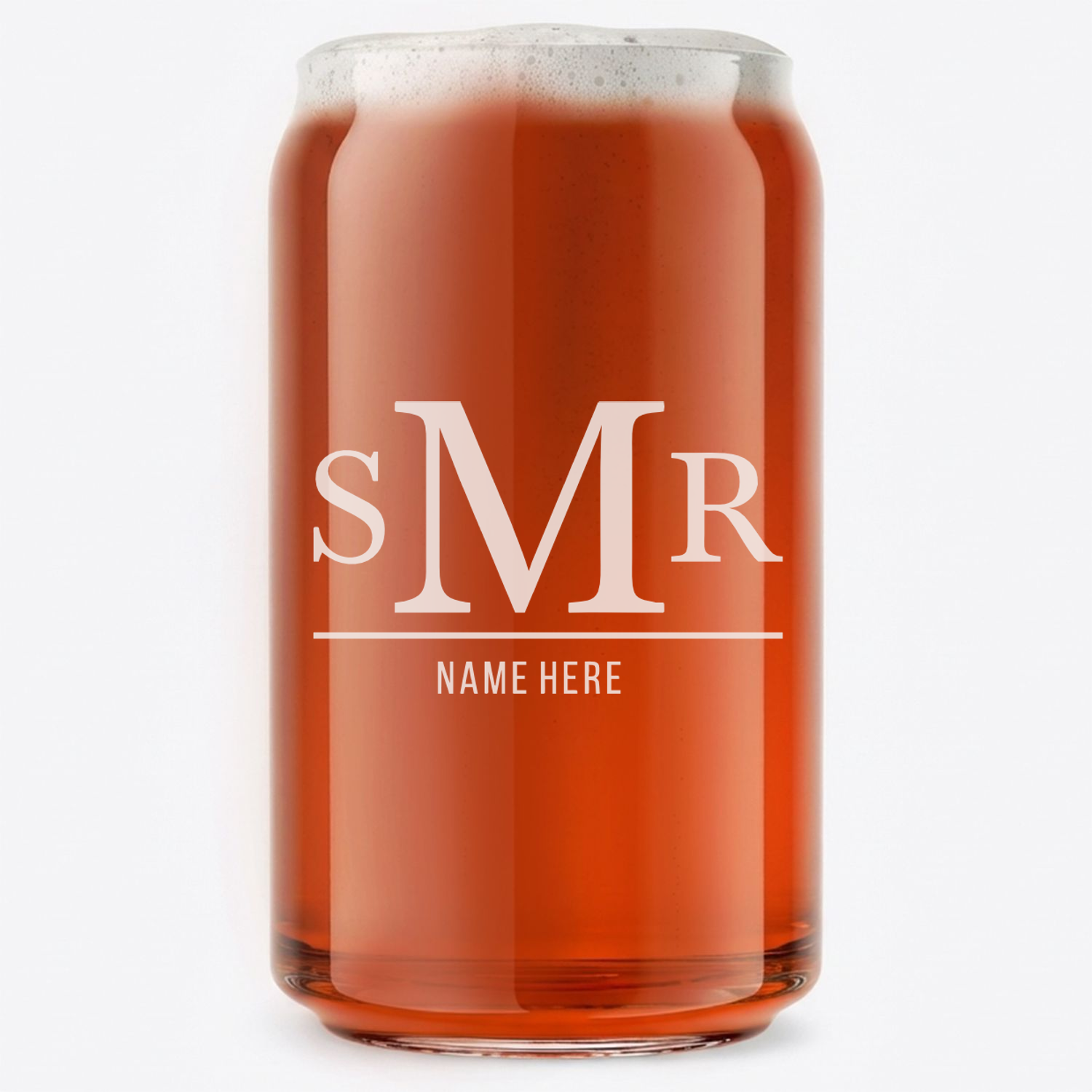 Personalized 3 Letter Monogram with Name Beer Can Custom Engraved 16 oz Beer Can Glass